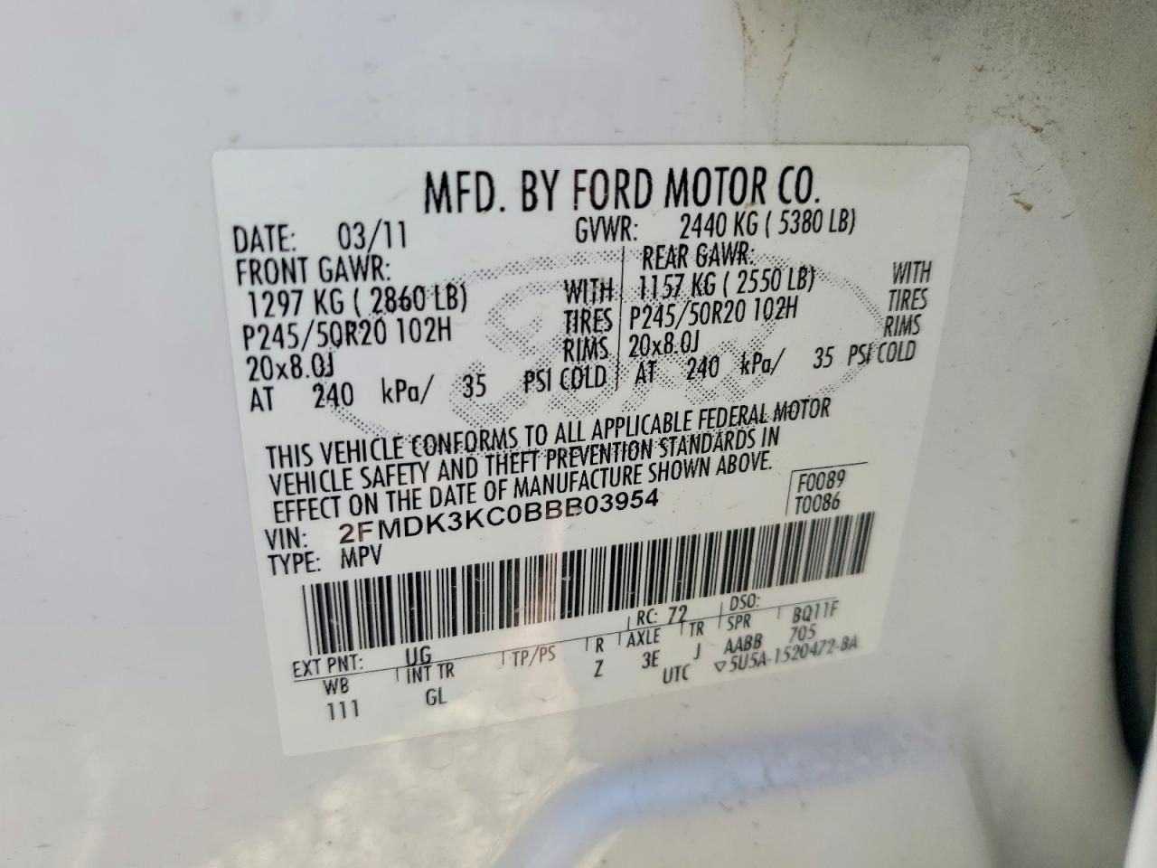 2011 Ford Edge Limited White vin: 2FMDK3KC0BBB03954