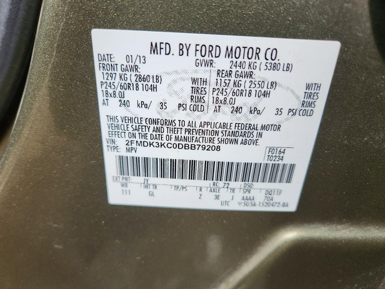 2013 Ford Edge Limited Green vin: 2FMDK3KC0DBB79208