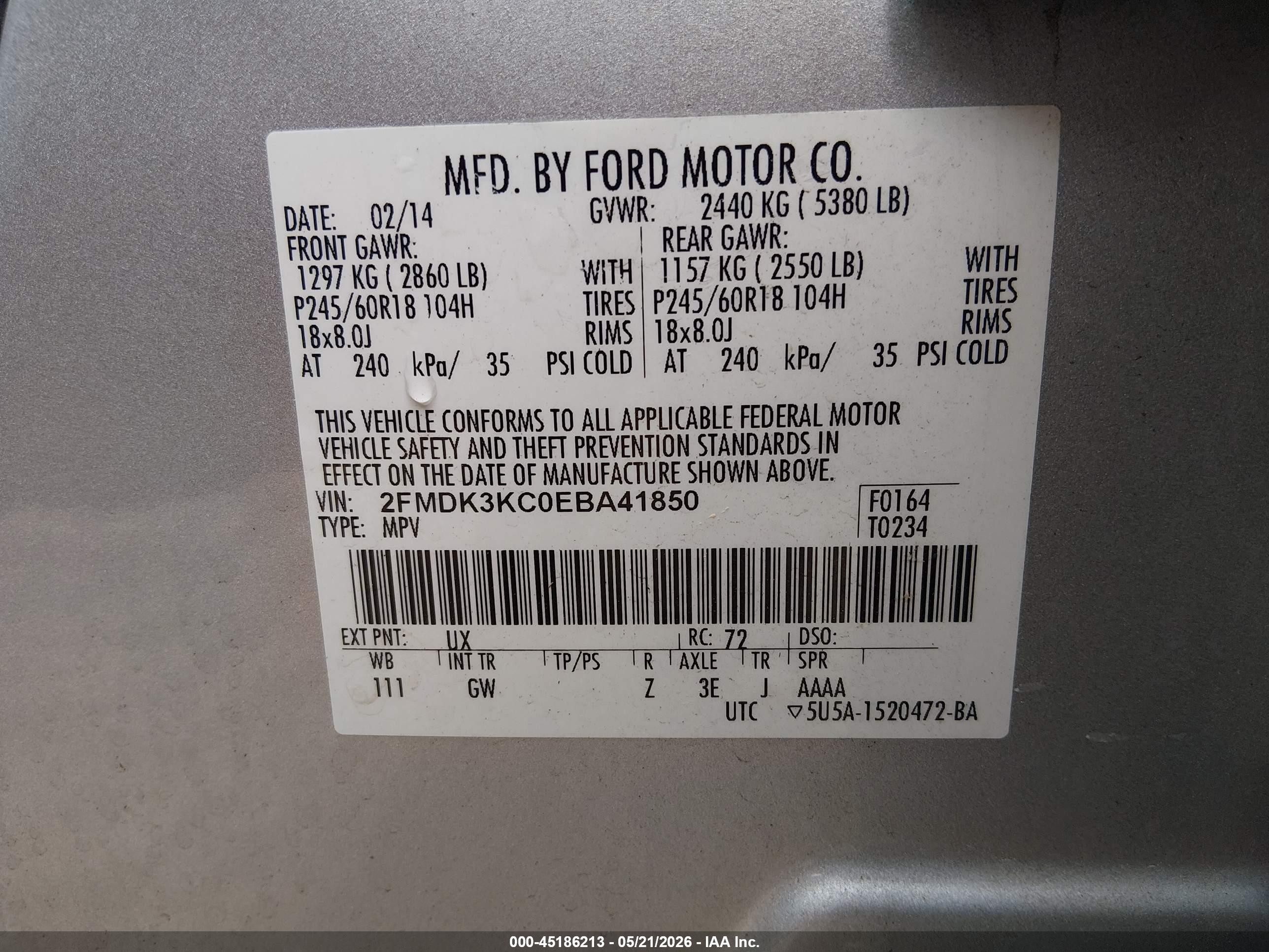 2014 Ford Edge Limited Gray vin: 2FMDK3KC0EBA41850