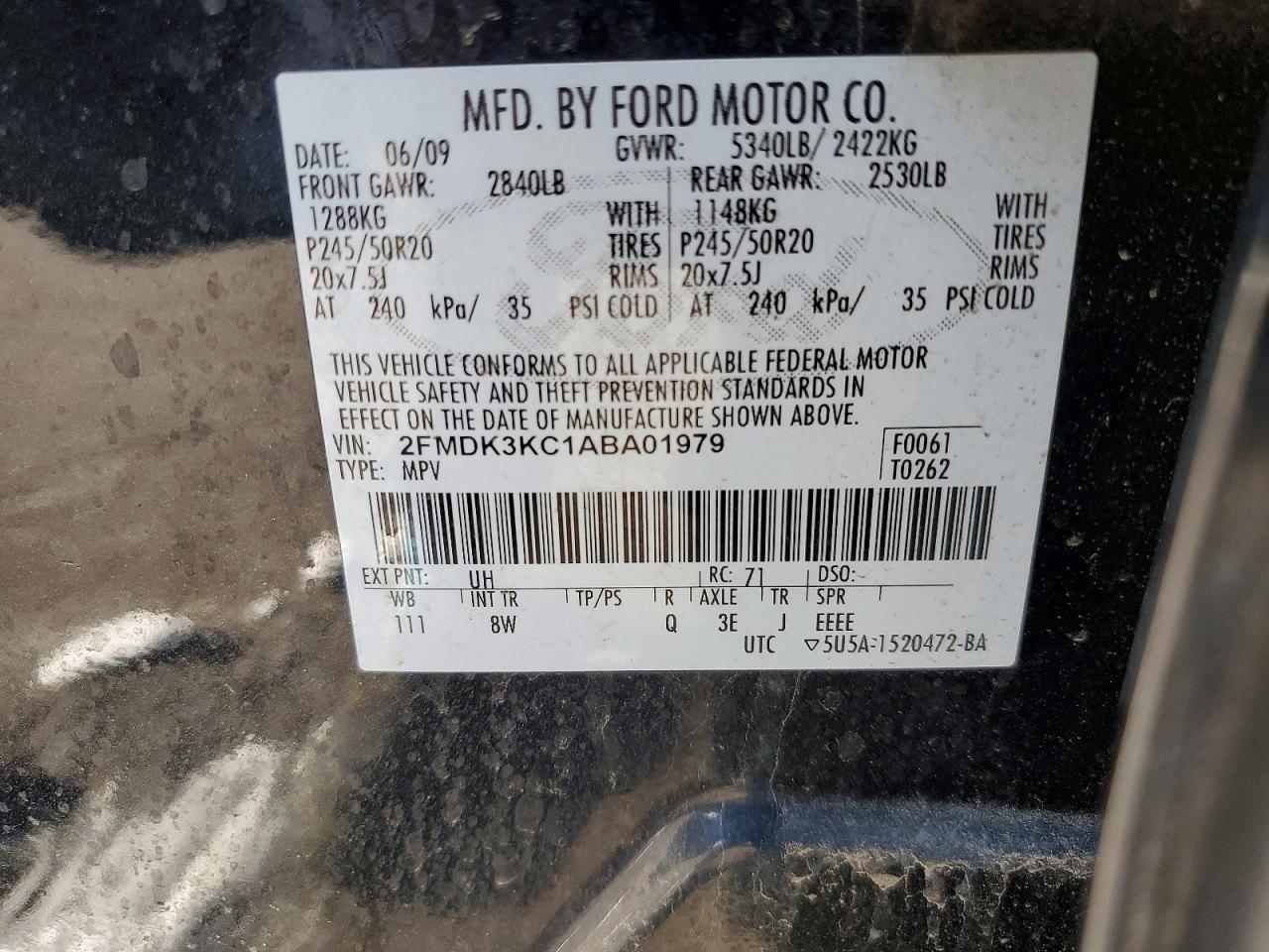 2010 Ford Edge Limited Black vin: 2FMDK3KC1ABA01979