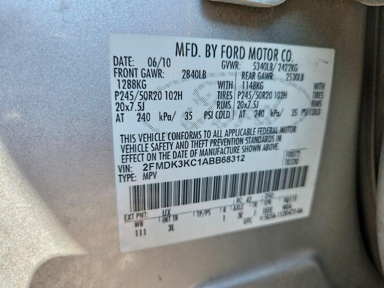 2010 Ford Edge Limited Silver vin: 2FMDK3KC1ABB68312