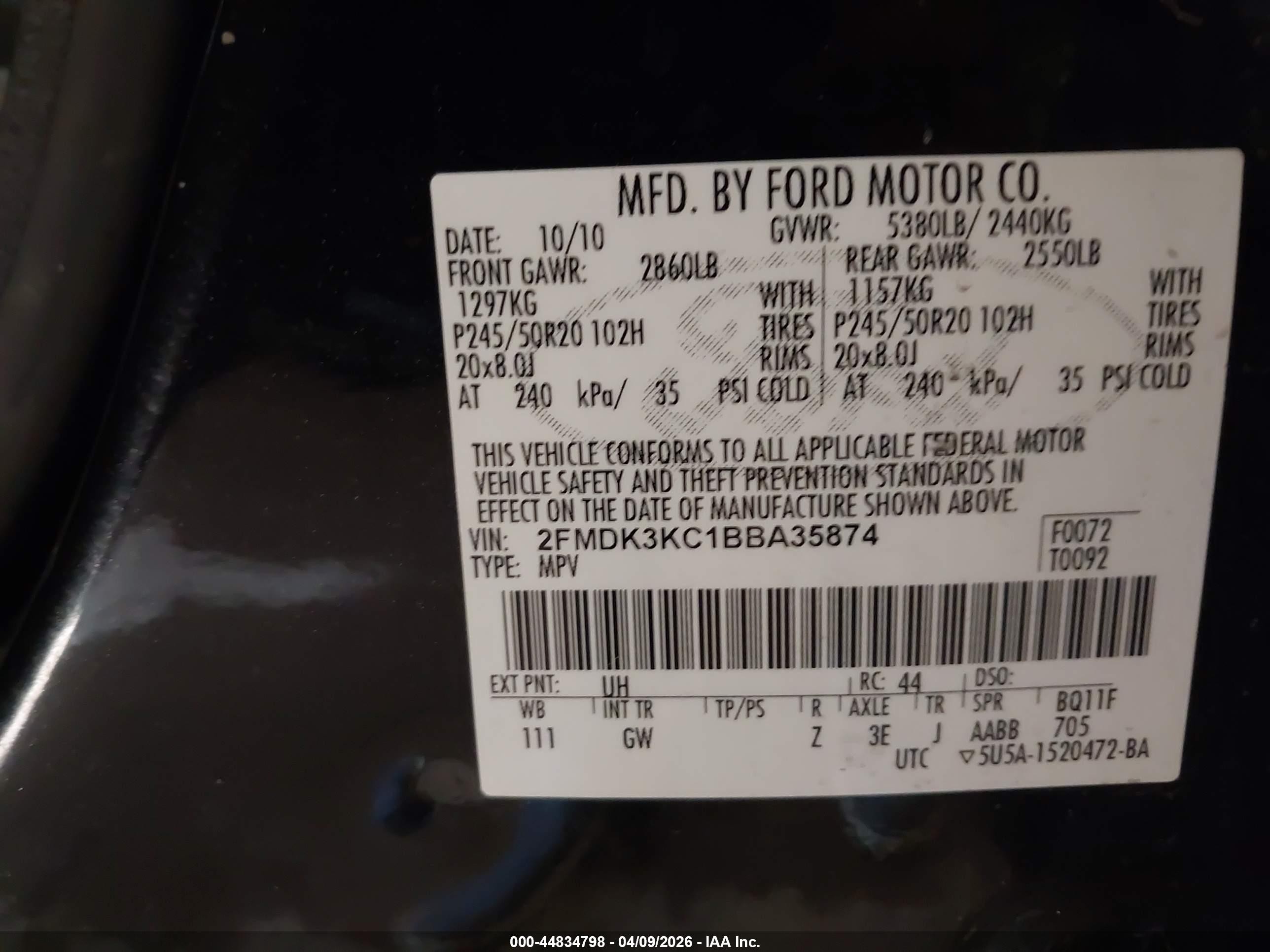 2011 Ford Edge Limited Black vin: 2FMDK3KC1BBA35874