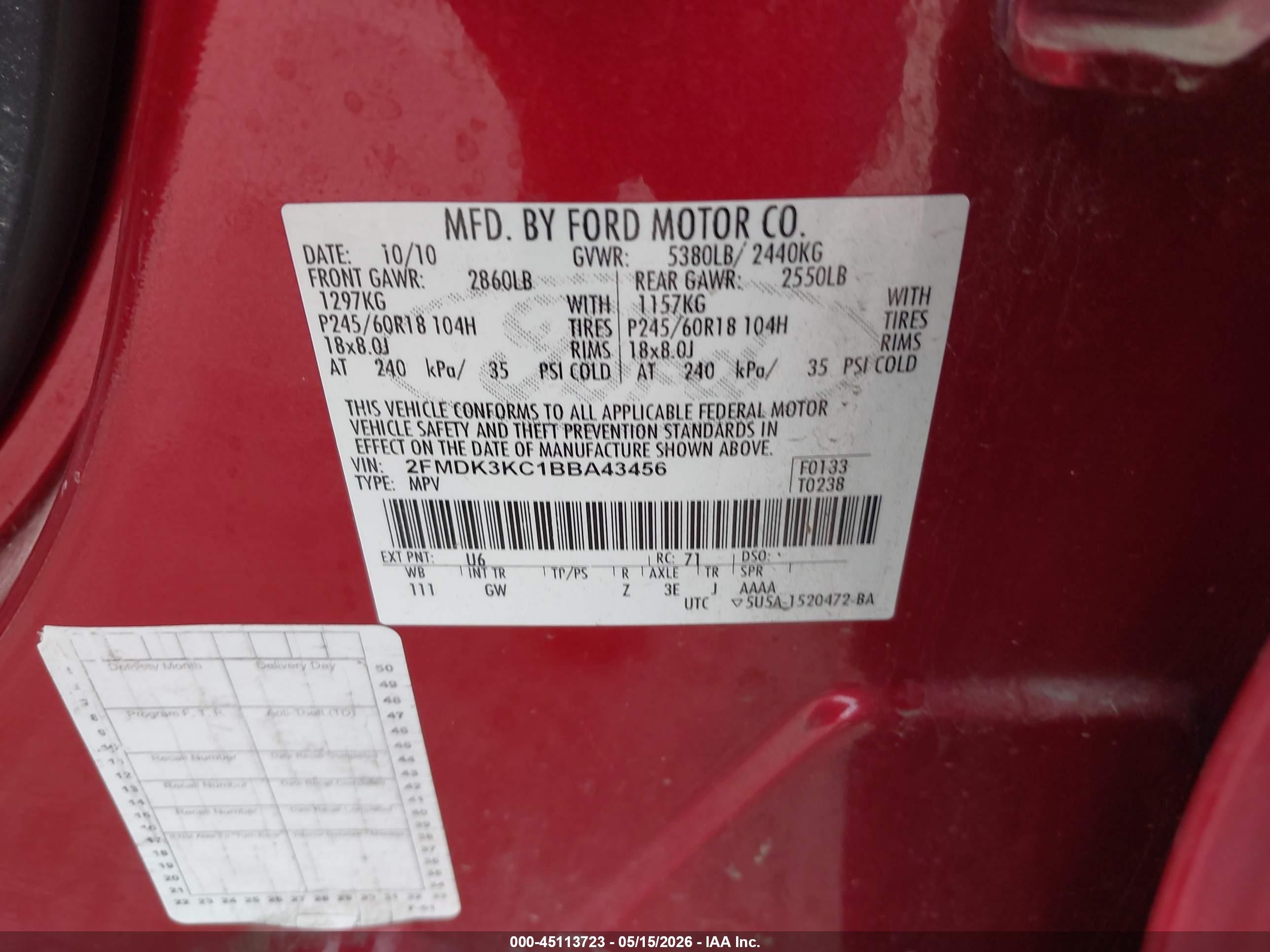 2011 Ford Edge Limited Red vin: 2FMDK3KC1BBA43456