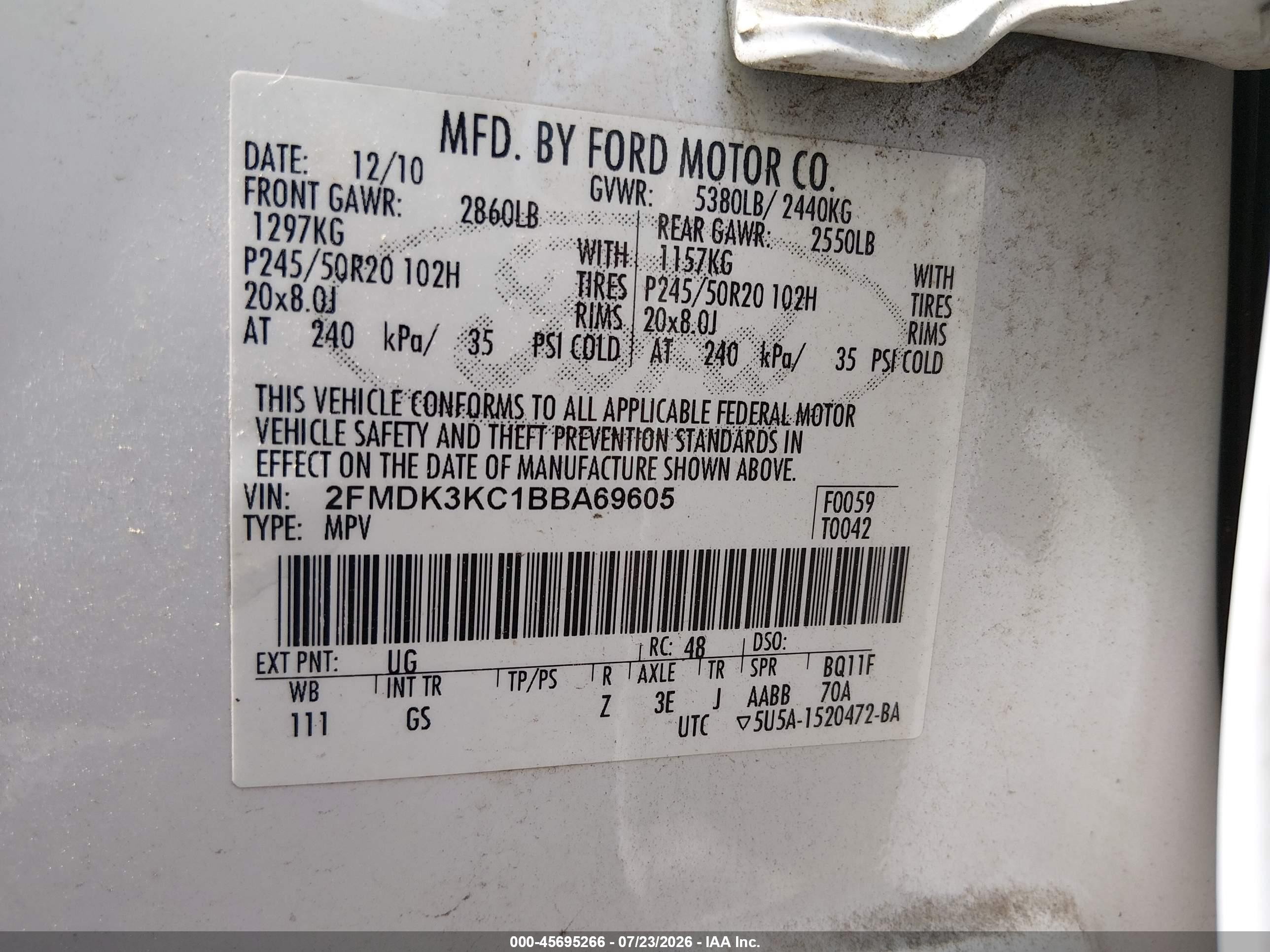 2011 Ford Edge Limited Белый vin: 2FMDK3KC1BBA69605