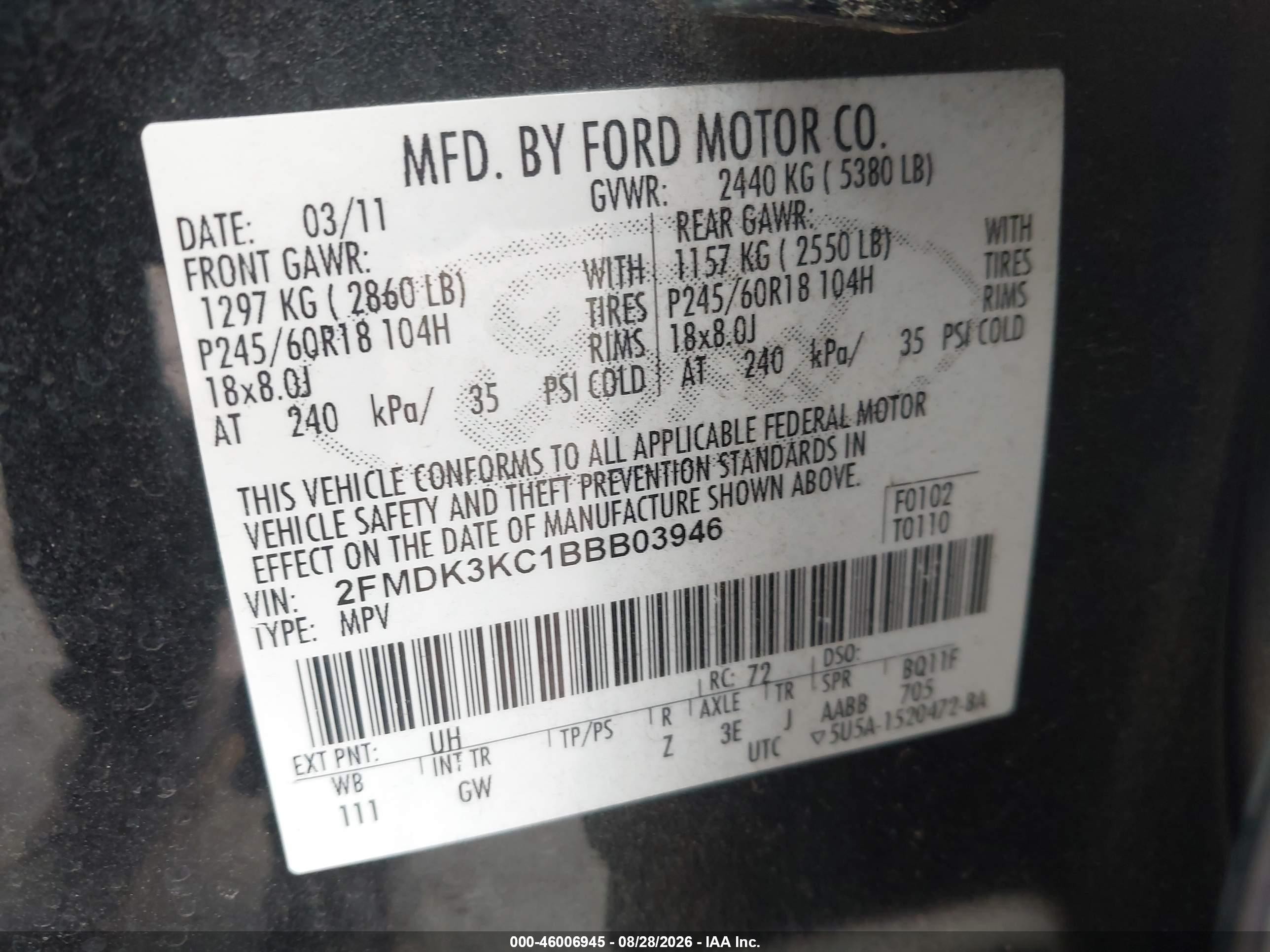 2011 Ford Edge Limited Black vin: 2FMDK3KC1BBB03946