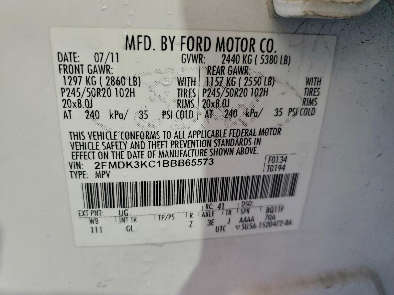 2011 Ford Edge Limited White vin: 2FMDK3KC1BBB65573