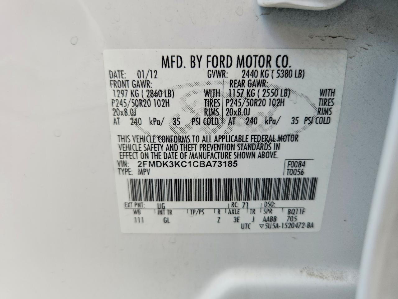 2012 Ford Edge Limited White vin: 2FMDK3KC1CBA73185
