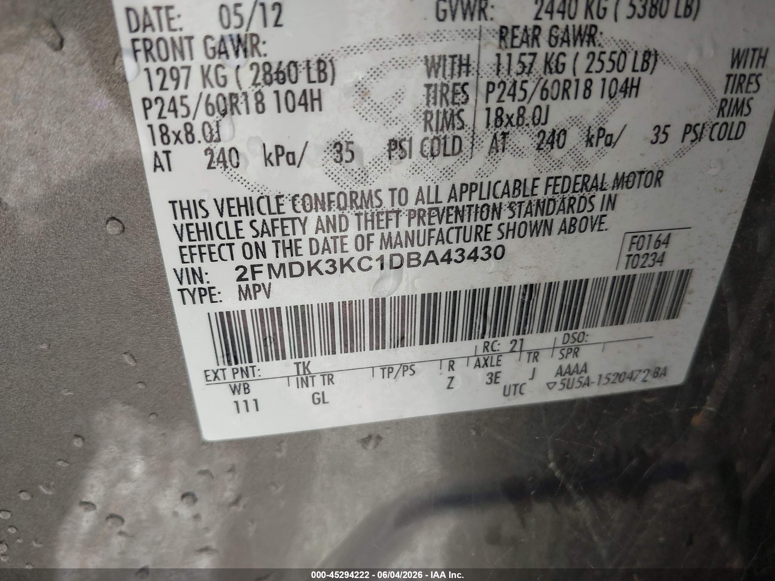 2013 Ford Edge Limited Champagne vin: 2FMDK3KC1DBA43430