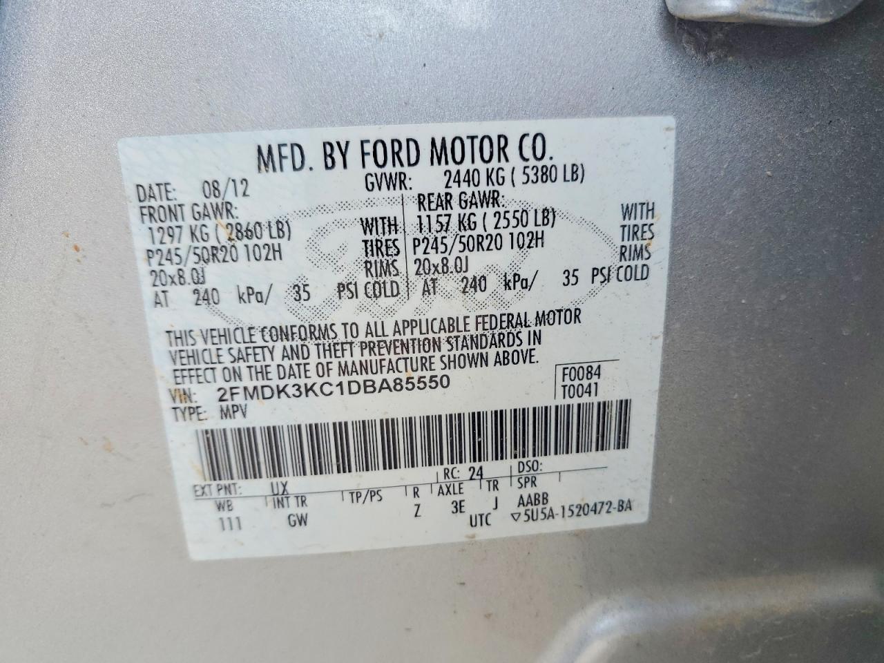 2013 Ford Edge Limited Silver vin: 2FMDK3KC1DBA85550