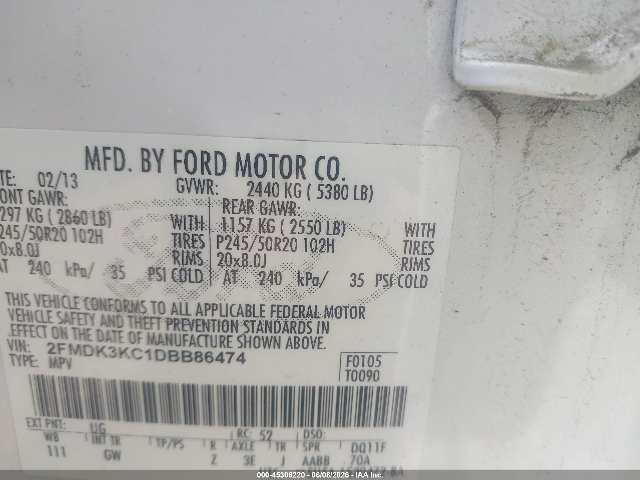 2013 Ford Edge Limited White vin: 2FMDK3KC1DBB86474