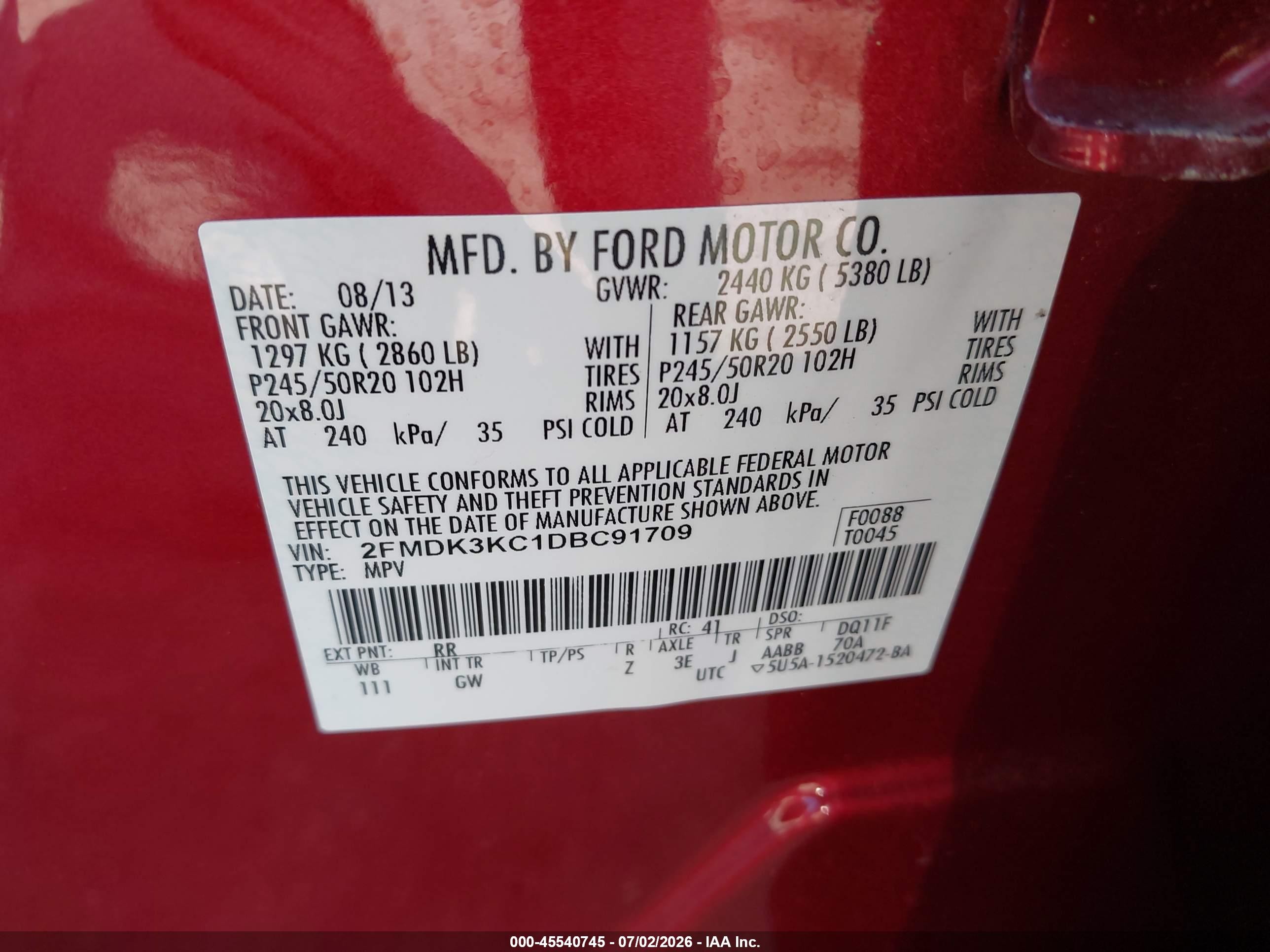2013 Ford Edge Limited Burgundy vin: 2FMDK3KC1DBC91709