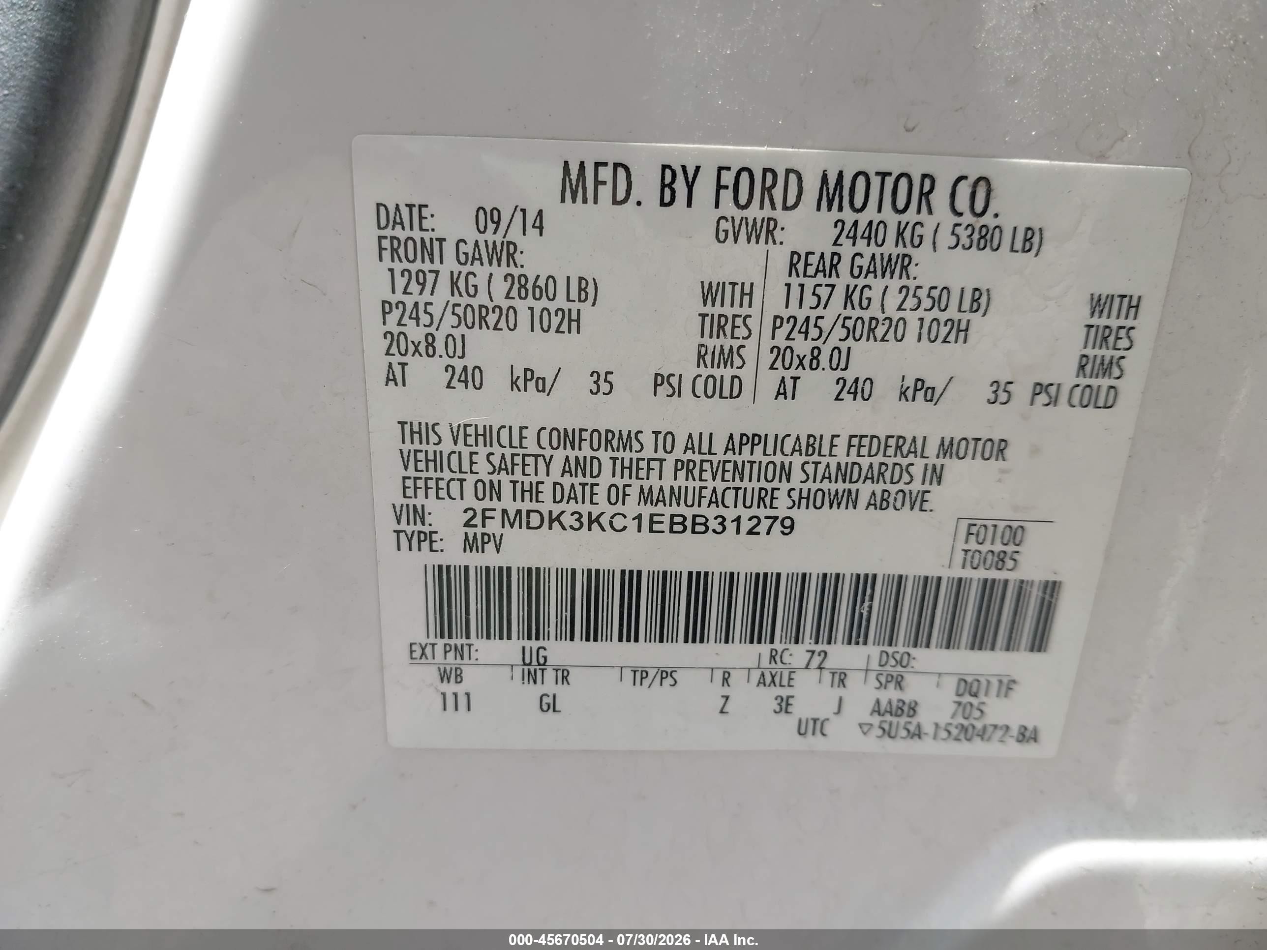 2014 Ford Edge Limited White vin: 2FMDK3KC1EBB31279