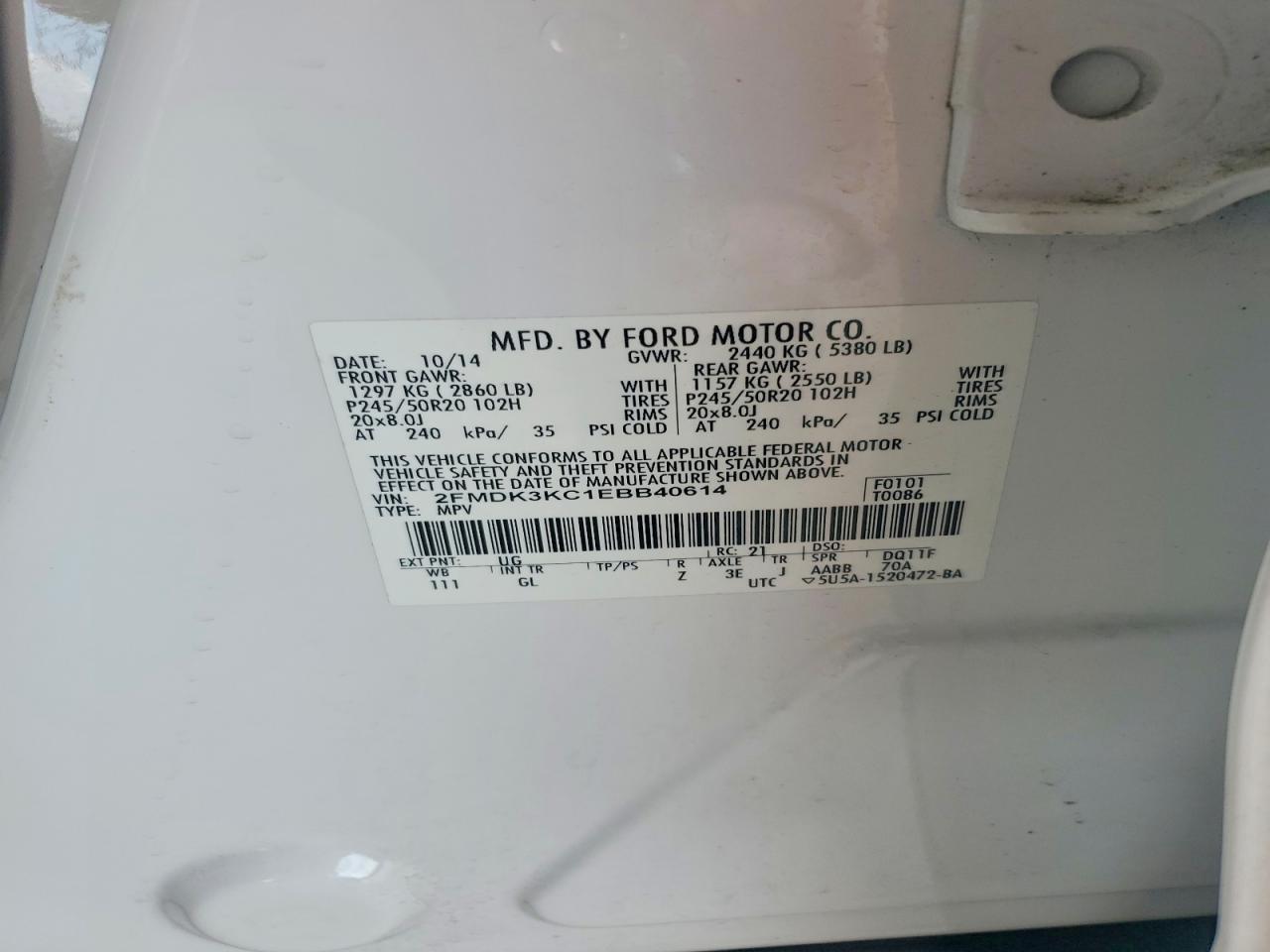 2014 Ford Edge Limited White vin: 2FMDK3KC1EBB40614