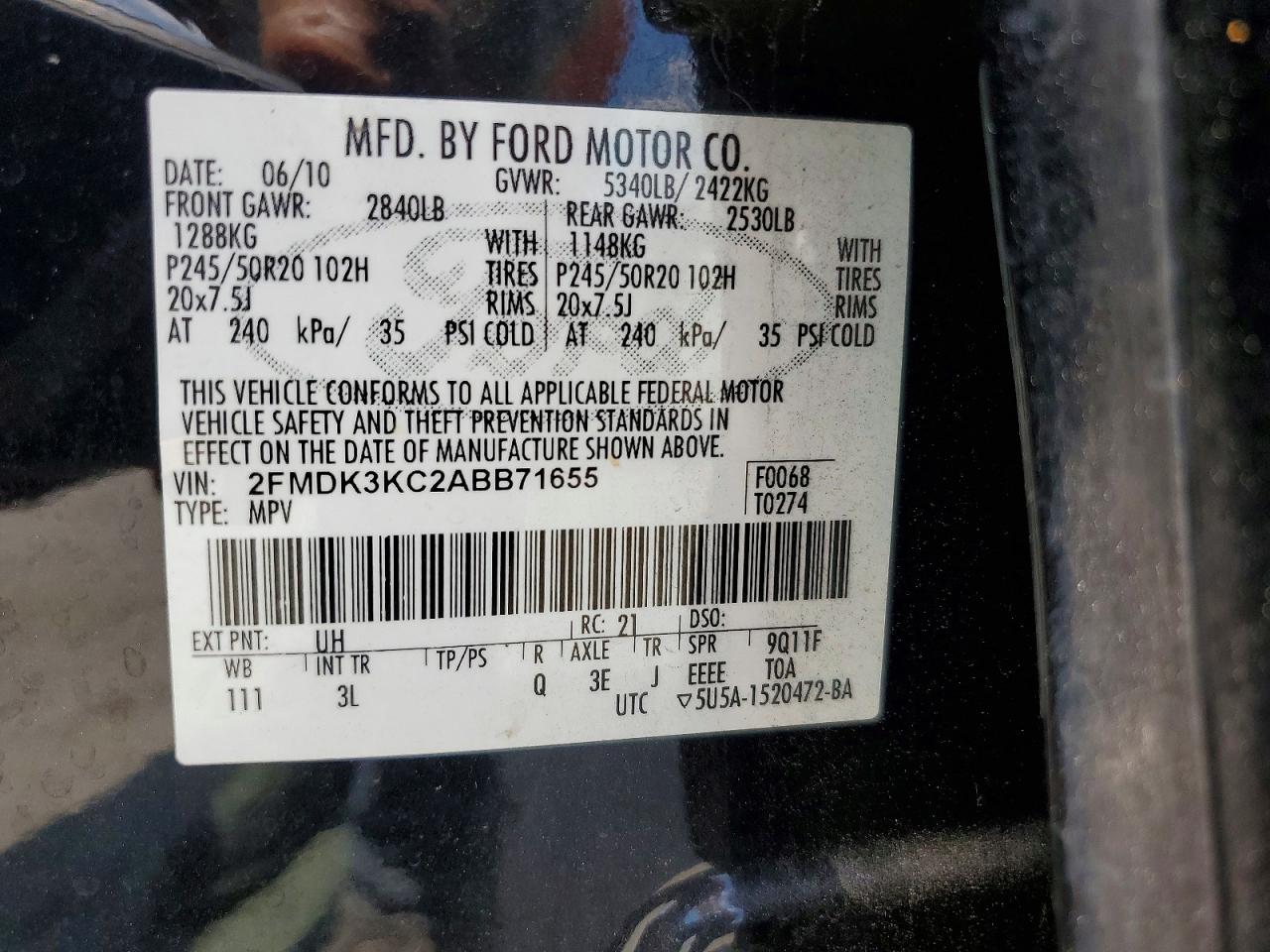 2010 Ford Edge Limited Black vin: 2FMDK3KC2ABB71655