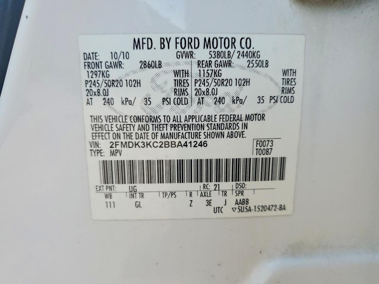 2011 Ford Edge Limited White vin: 2FMDK3KC2BBA41246