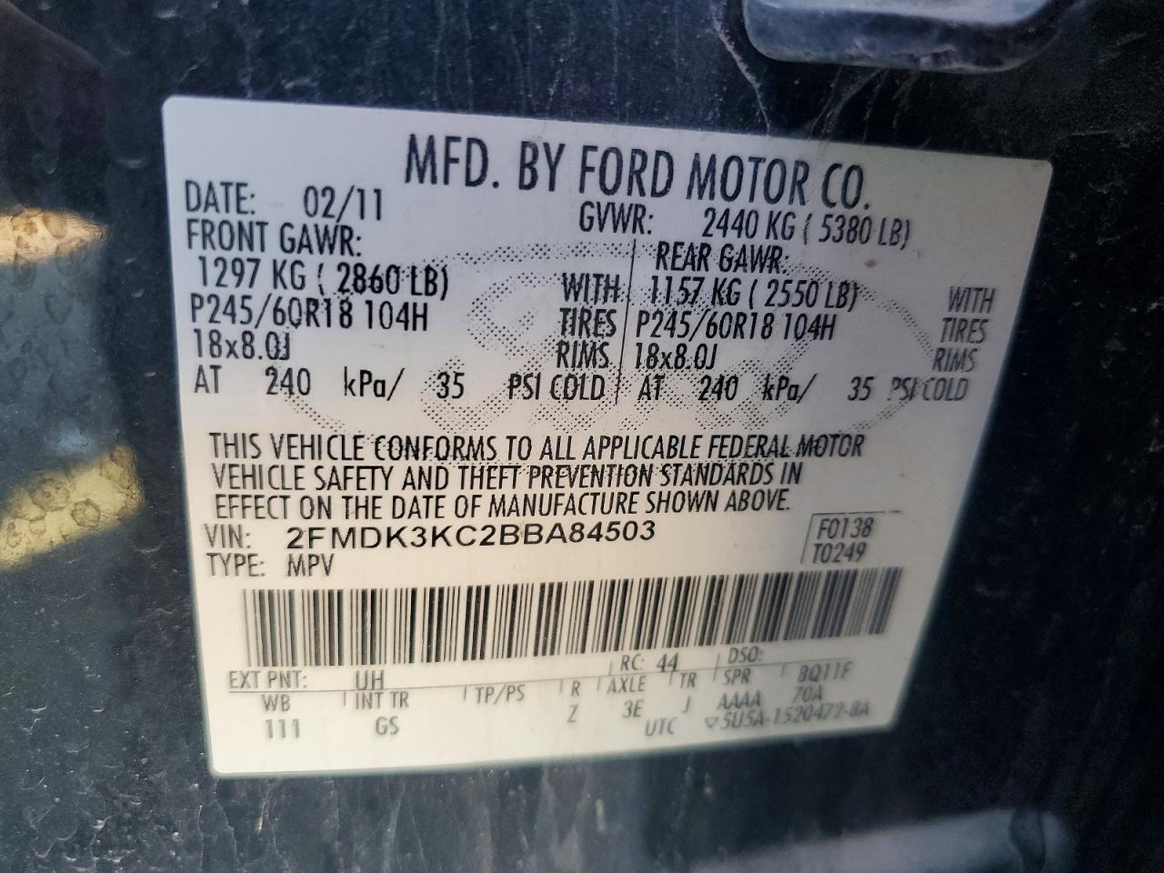 2011 Ford Edge Limited Black vin: 2FMDK3KC2BBA84503