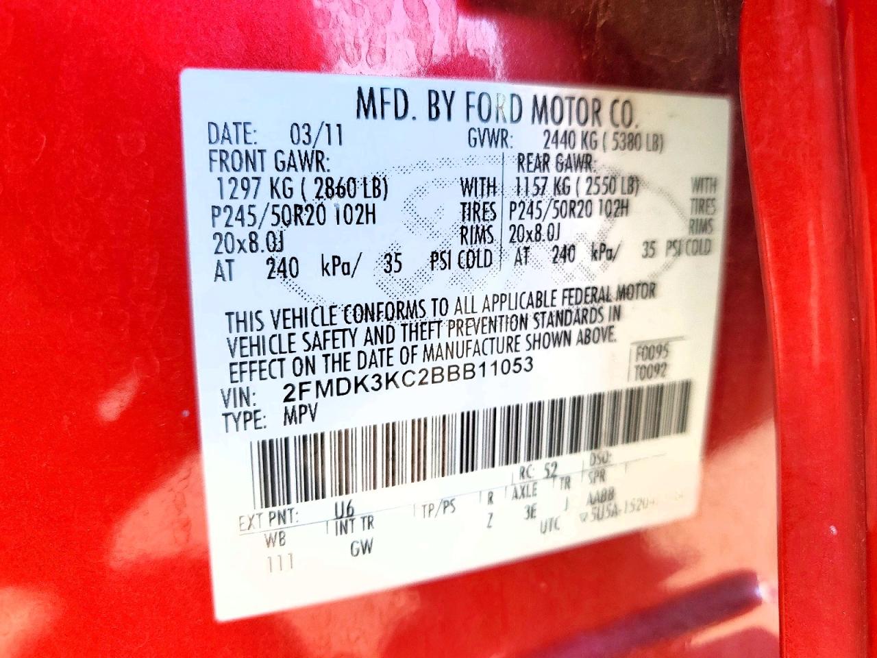 2011 Ford Edge Limited Red vin: 2FMDK3KC2BBB11053