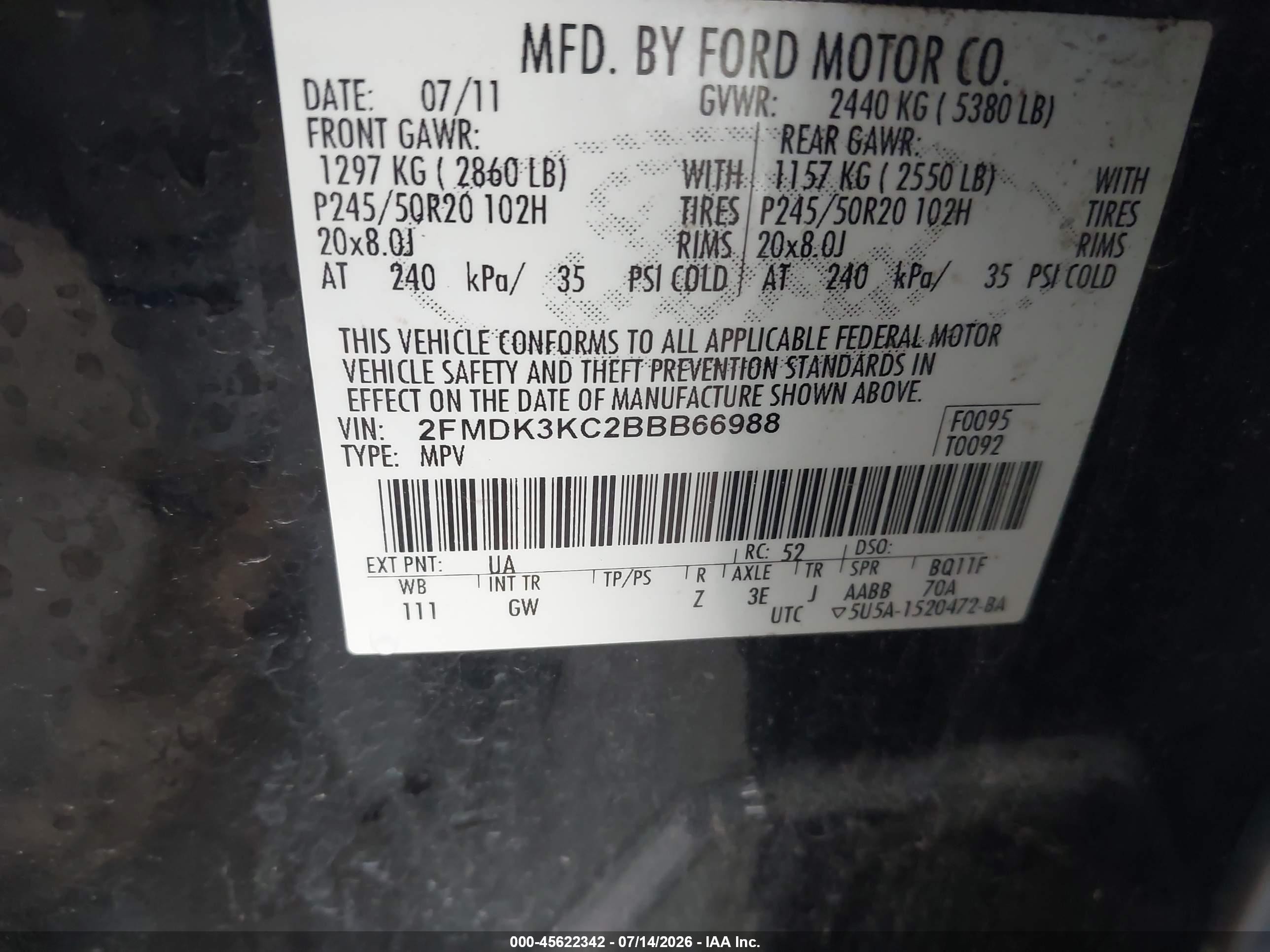 2011 Ford Edge Limited Черный vin: 2FMDK3KC2BBB66988