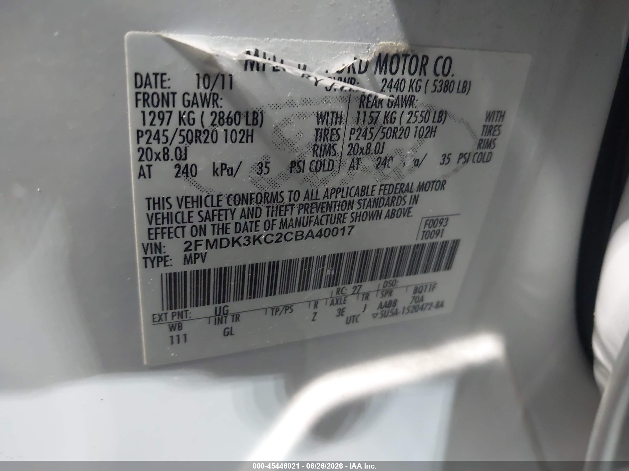 2012 Ford Edge Limited White vin: 2FMDK3KC2CBA40017