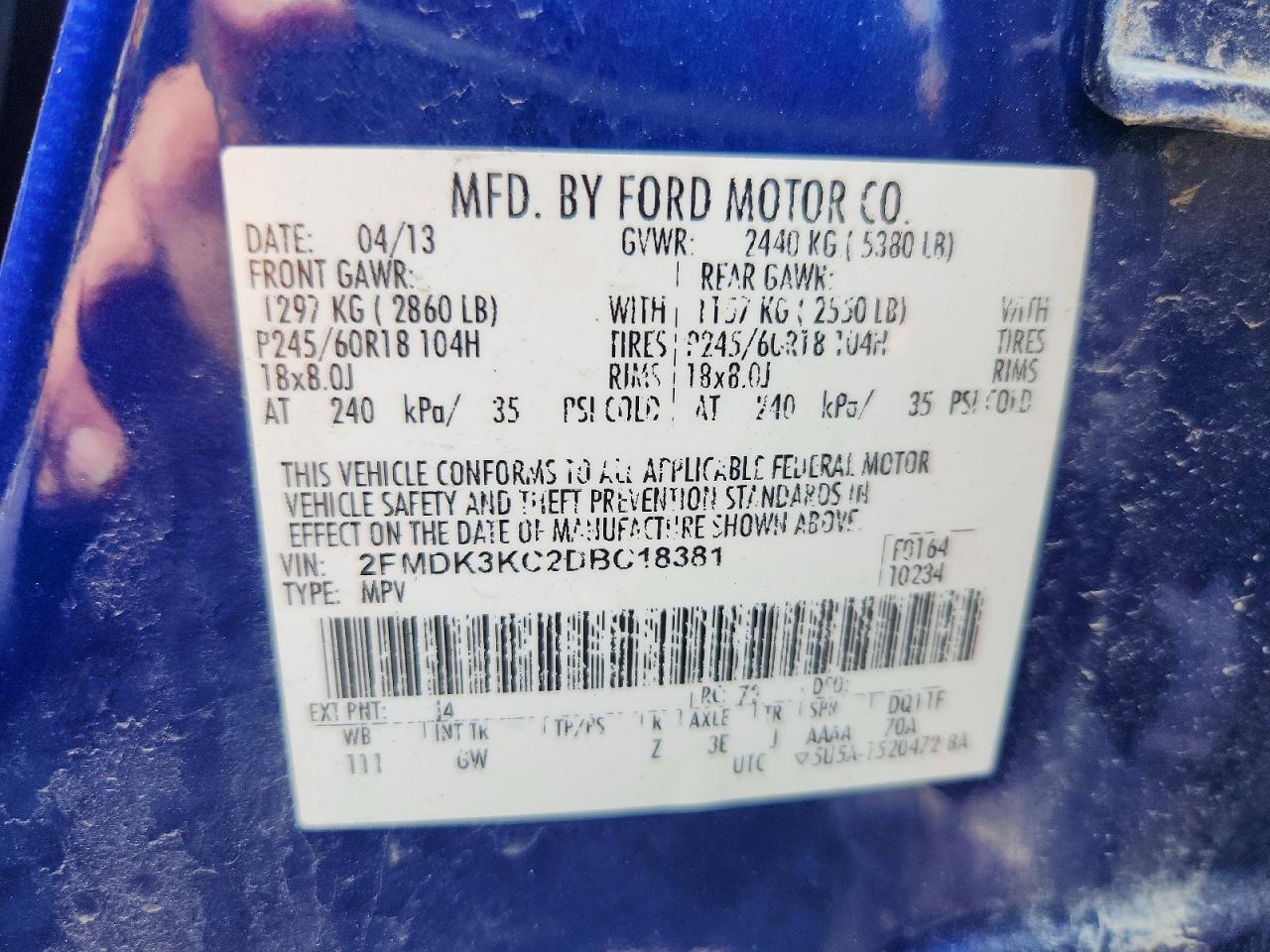 2013 Ford Edge Limited Blue vin: 2FMDK3KC2DBC18381