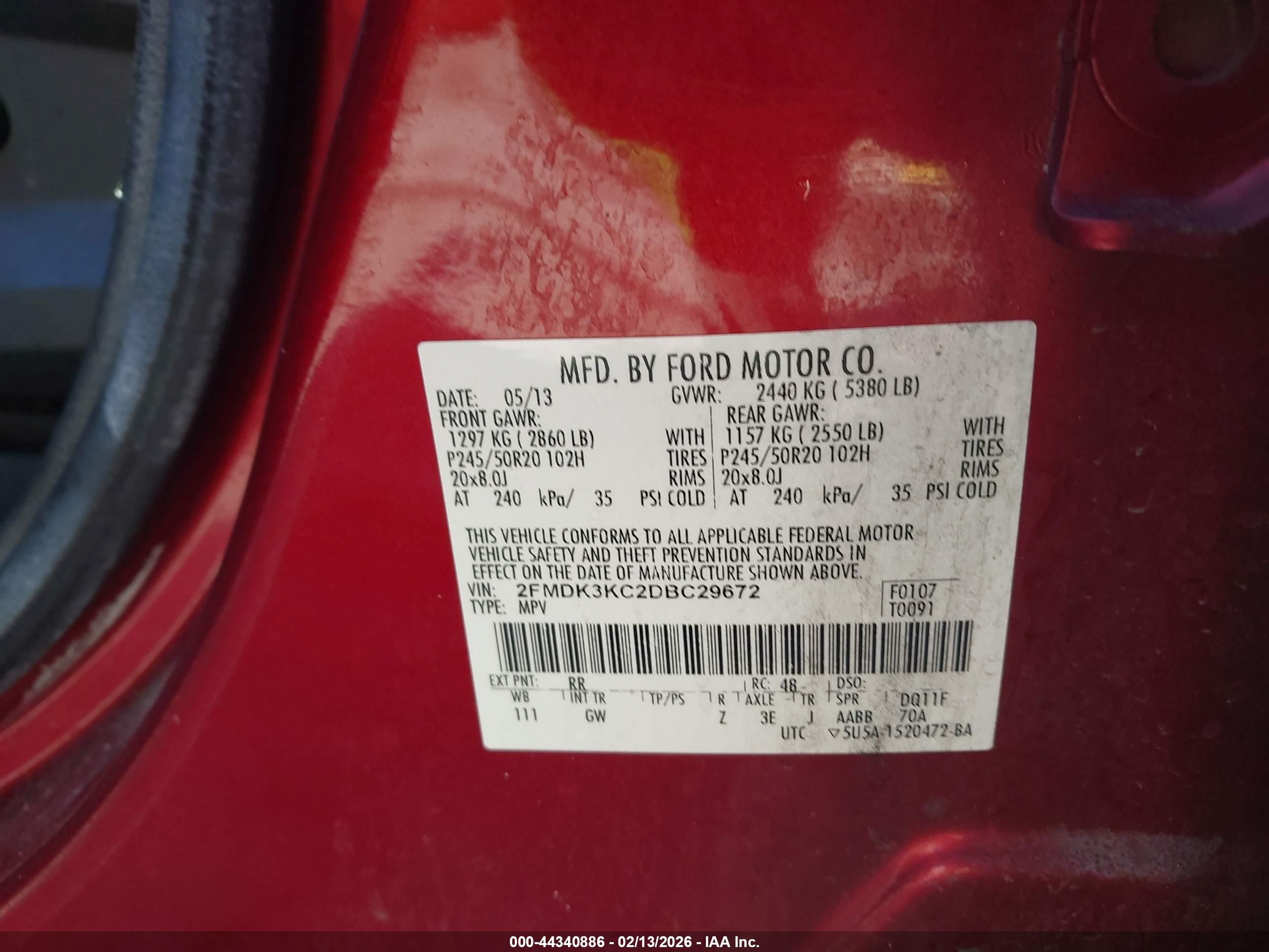 2013 Ford Edge Limited Red vin: 2FMDK3KC2DBC29672