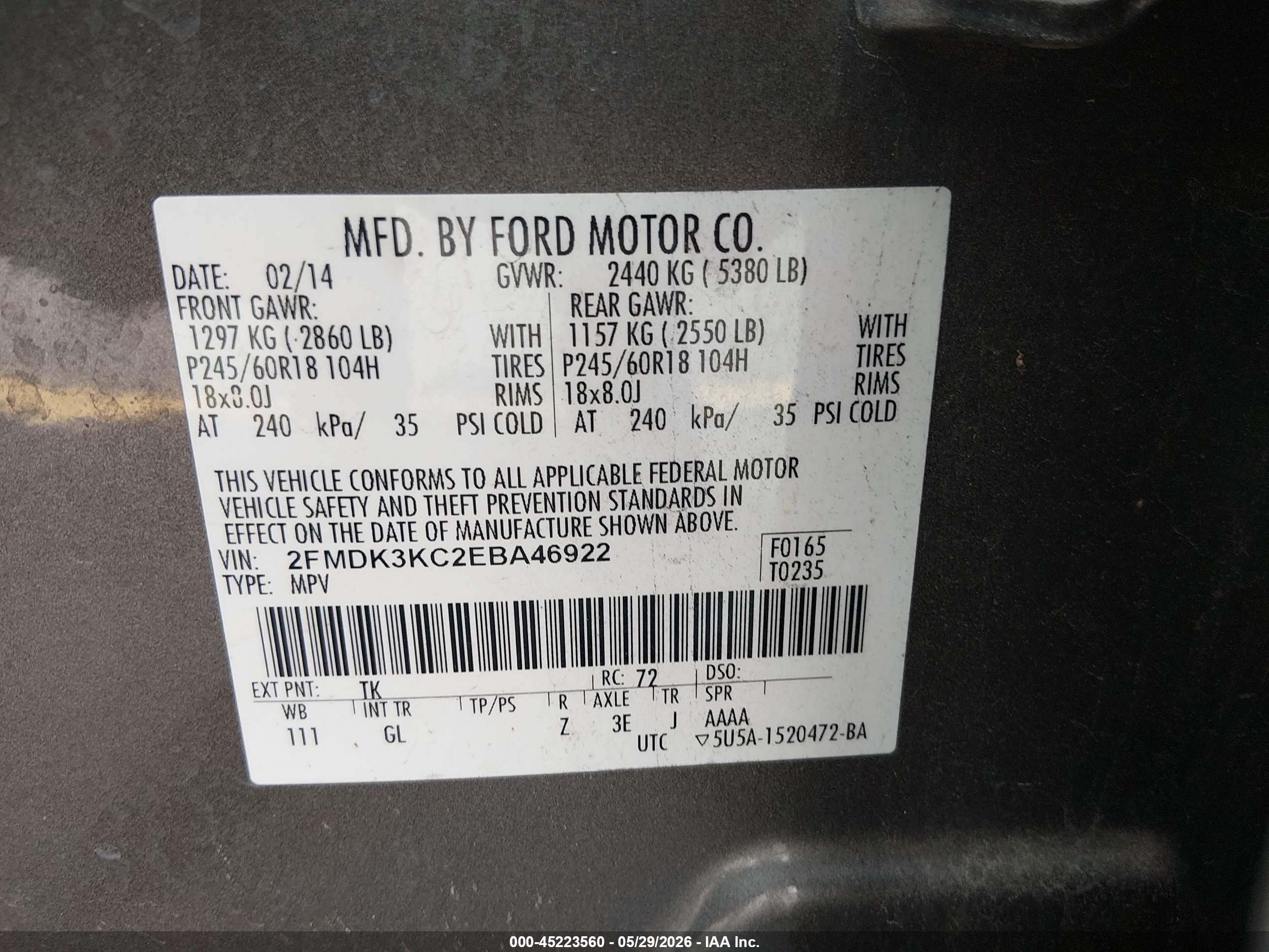 2014 Ford Edge Limited Gray vin: 2FMDK3KC2EBA46922