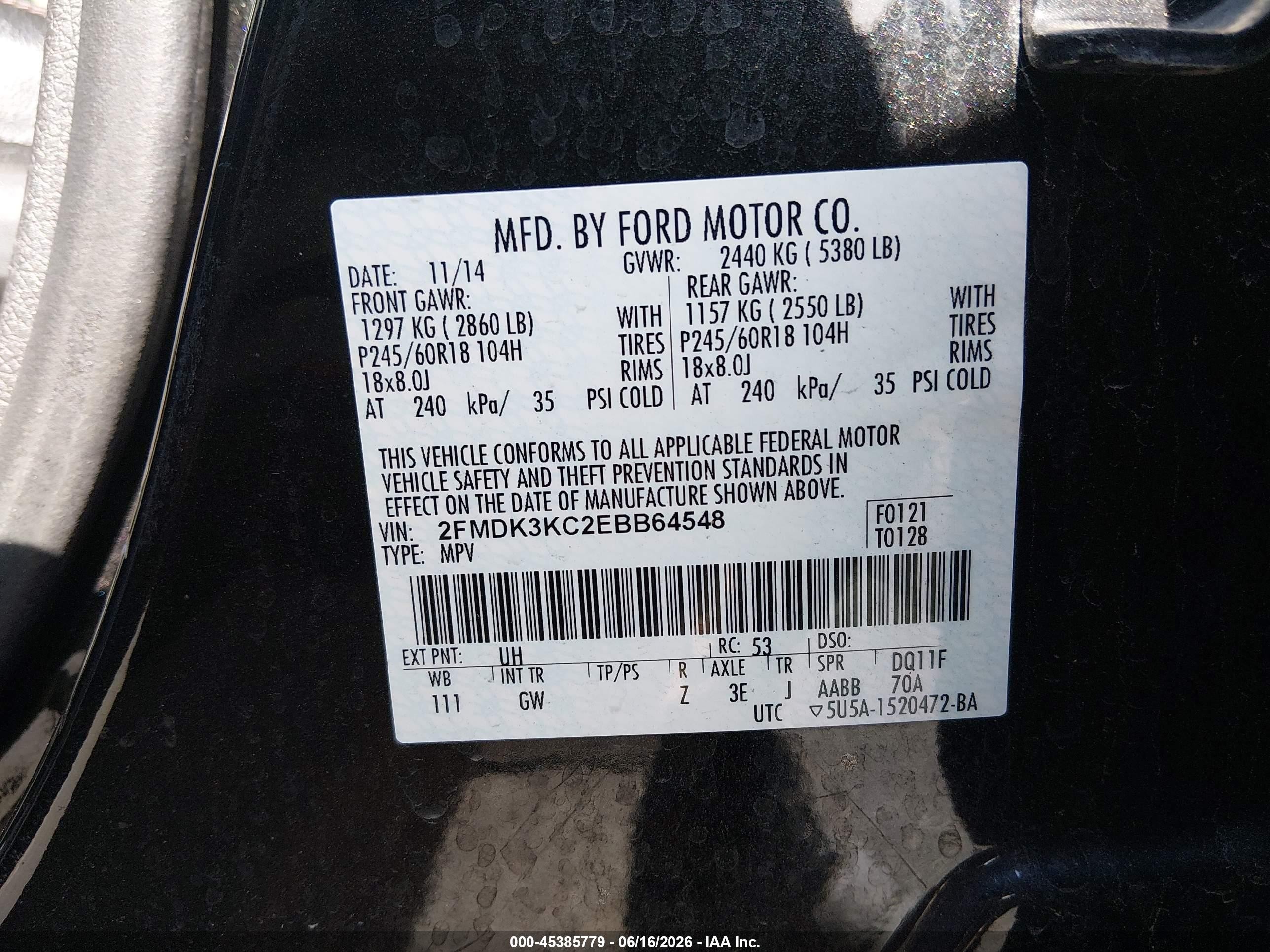 2014 Ford Edge Limited Черный vin: 2FMDK3KC2EBB64548
