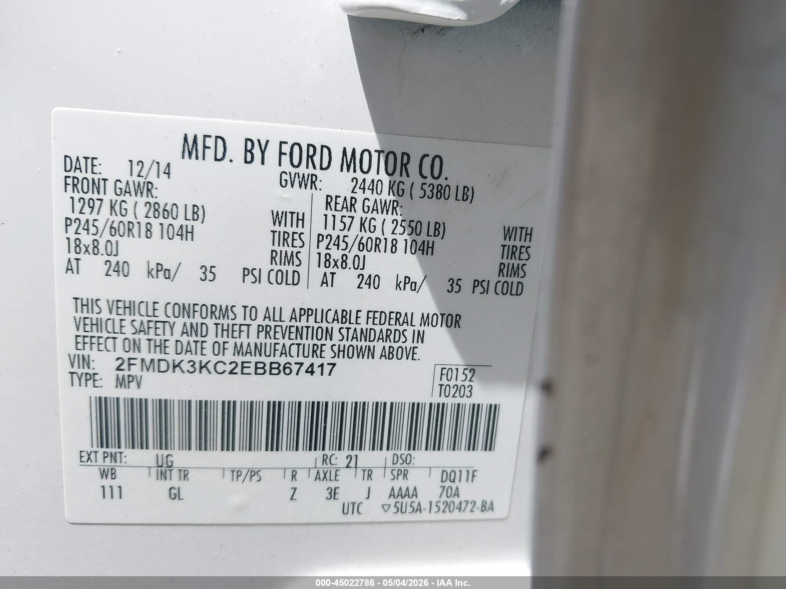 2014 Ford Edge Limited White vin: 2FMDK3KC2EBB67417