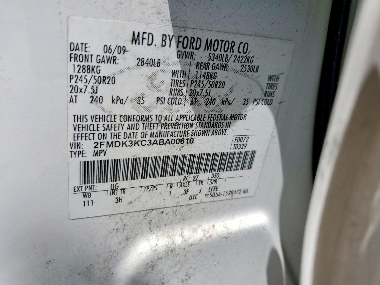 2010 Ford Edge Limited Белый vin: 2FMDK3KC3ABA00610