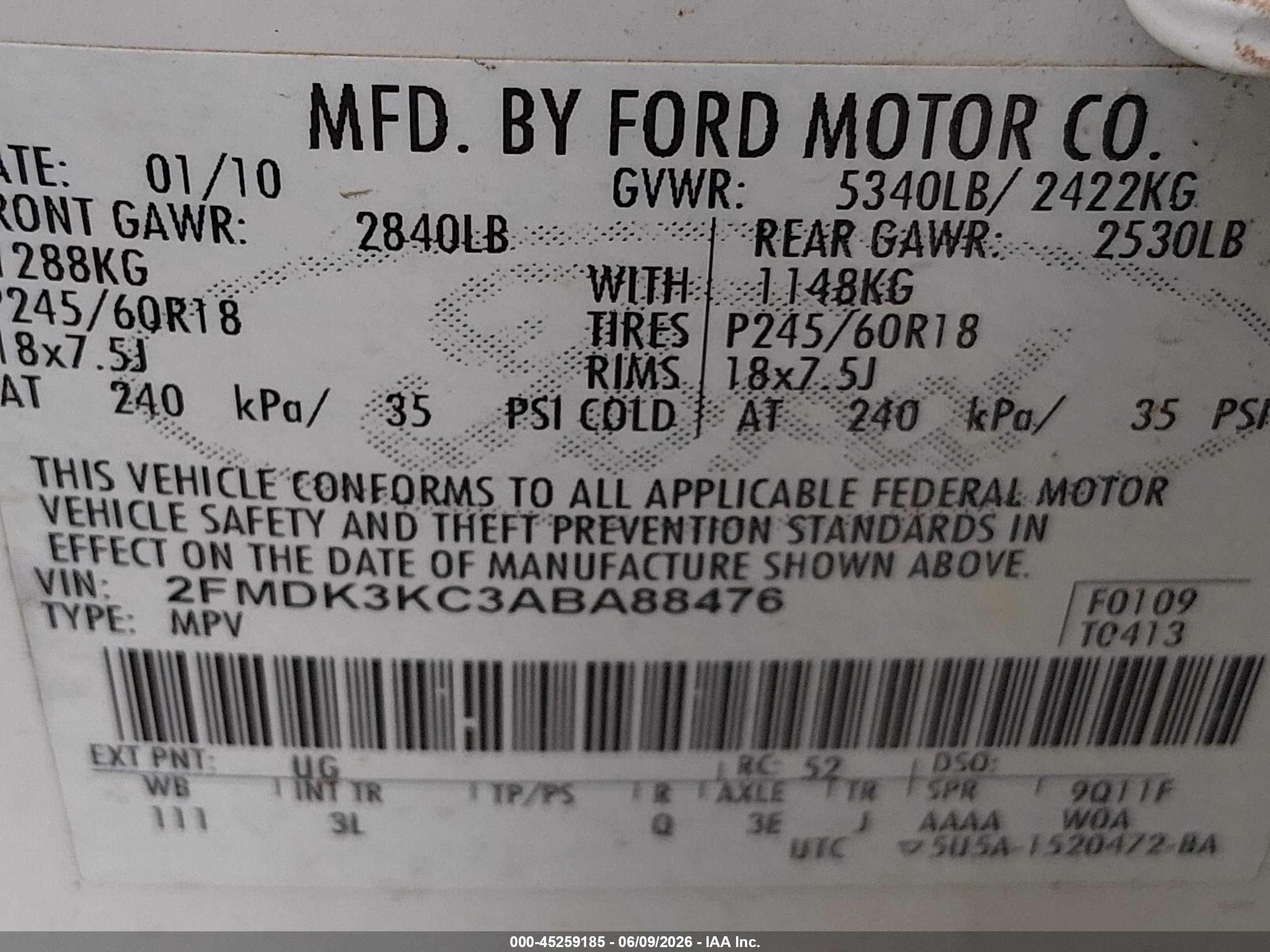 2010 Ford Edge Limited White vin: 2FMDK3KC3ABA88476