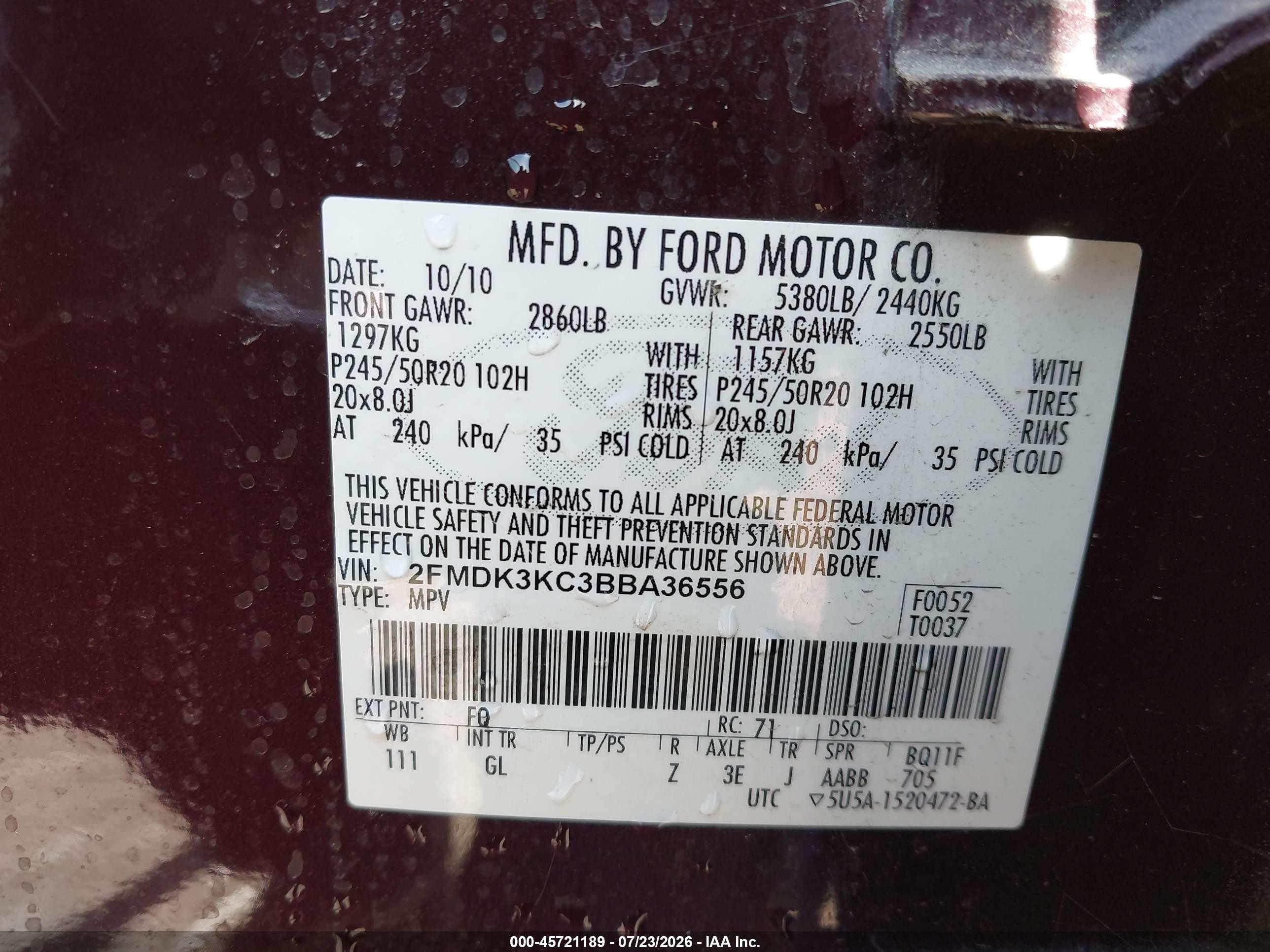 2011 Ford Edge Limited Бордовый vin: 2FMDK3KC3BBA36556