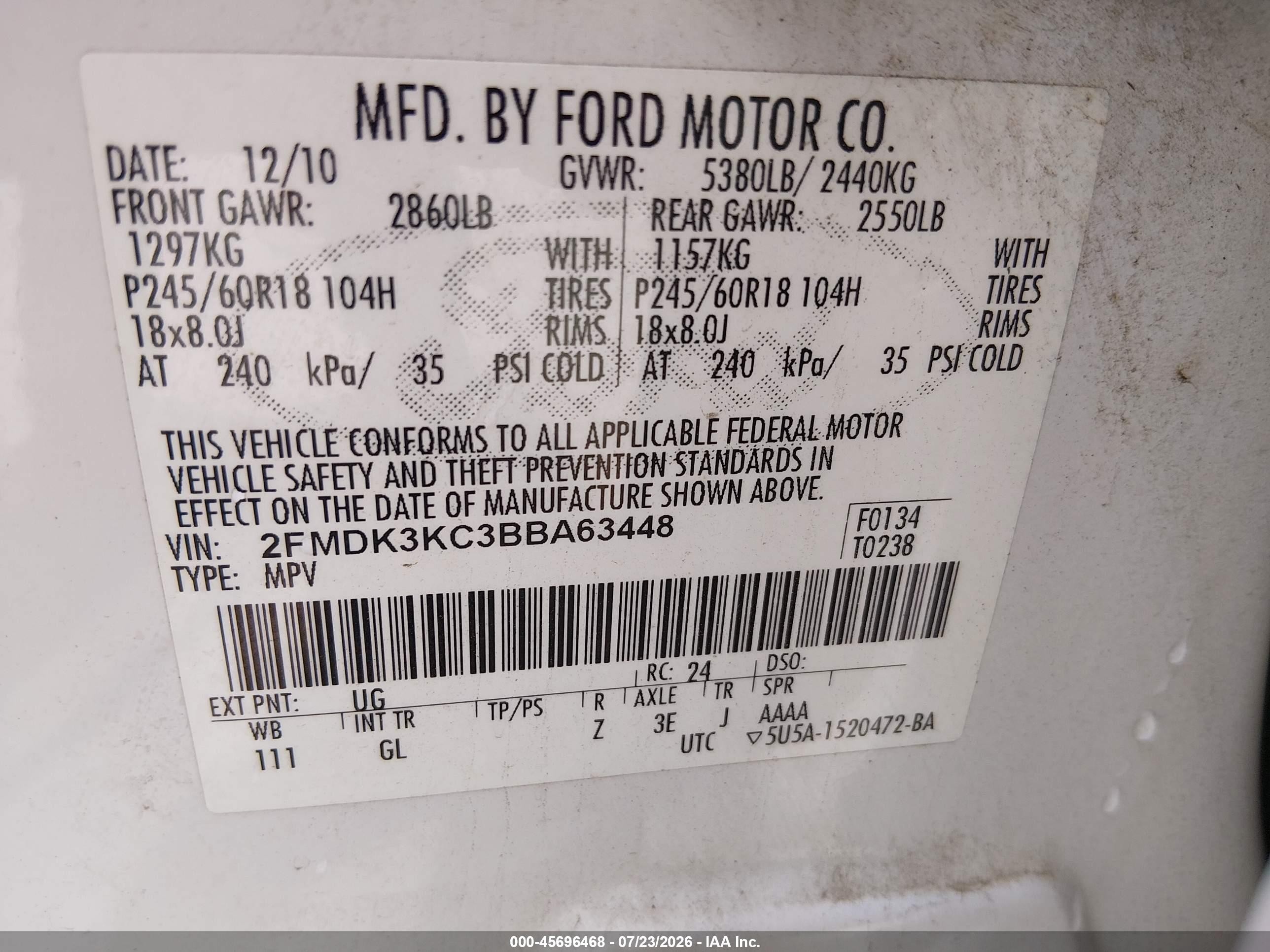 2011 Ford Edge Limited White vin: 2FMDK3KC3BBA63448