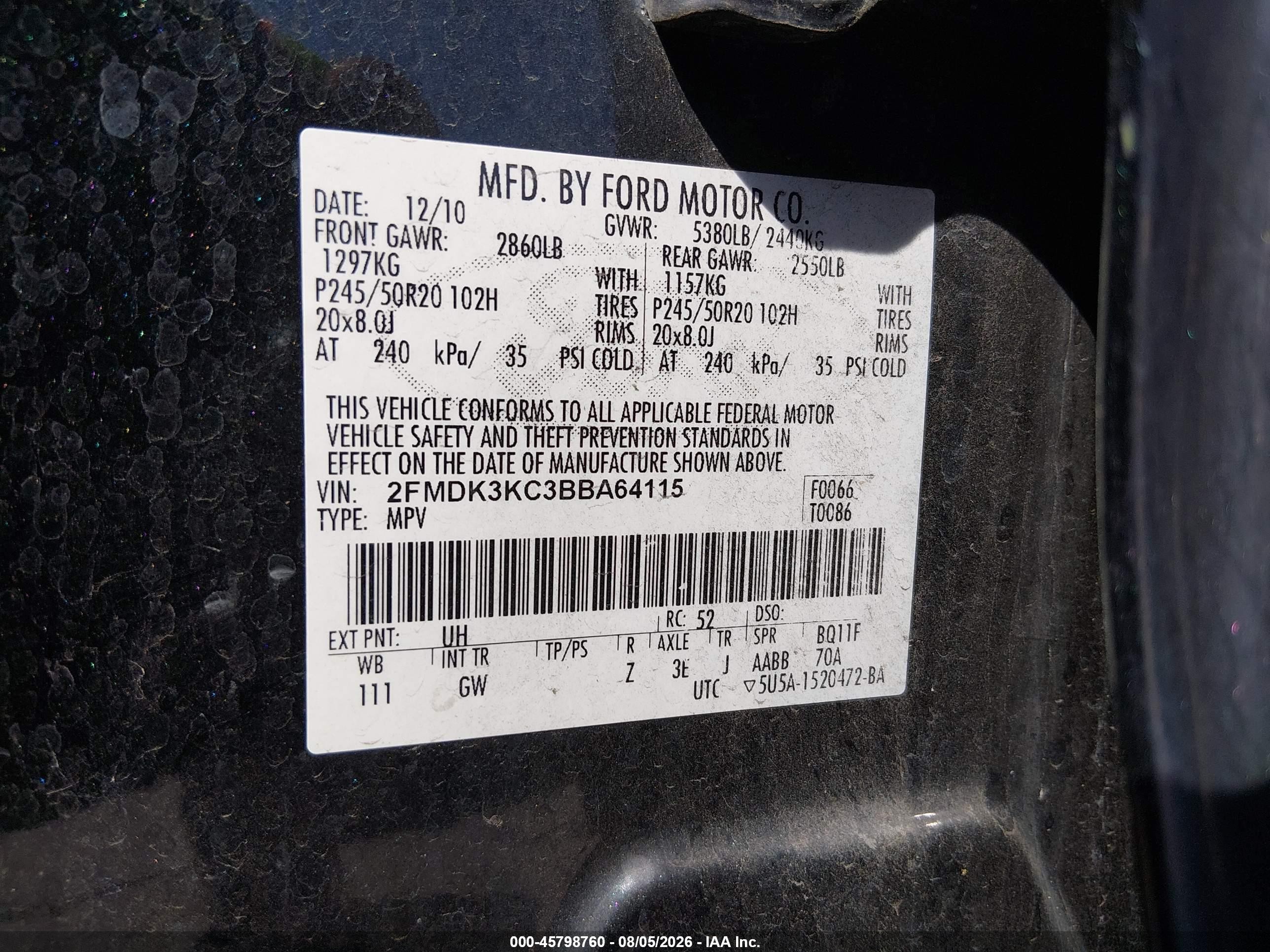 2011 Ford Edge Limited Black vin: 2FMDK3KC3BBA64115
