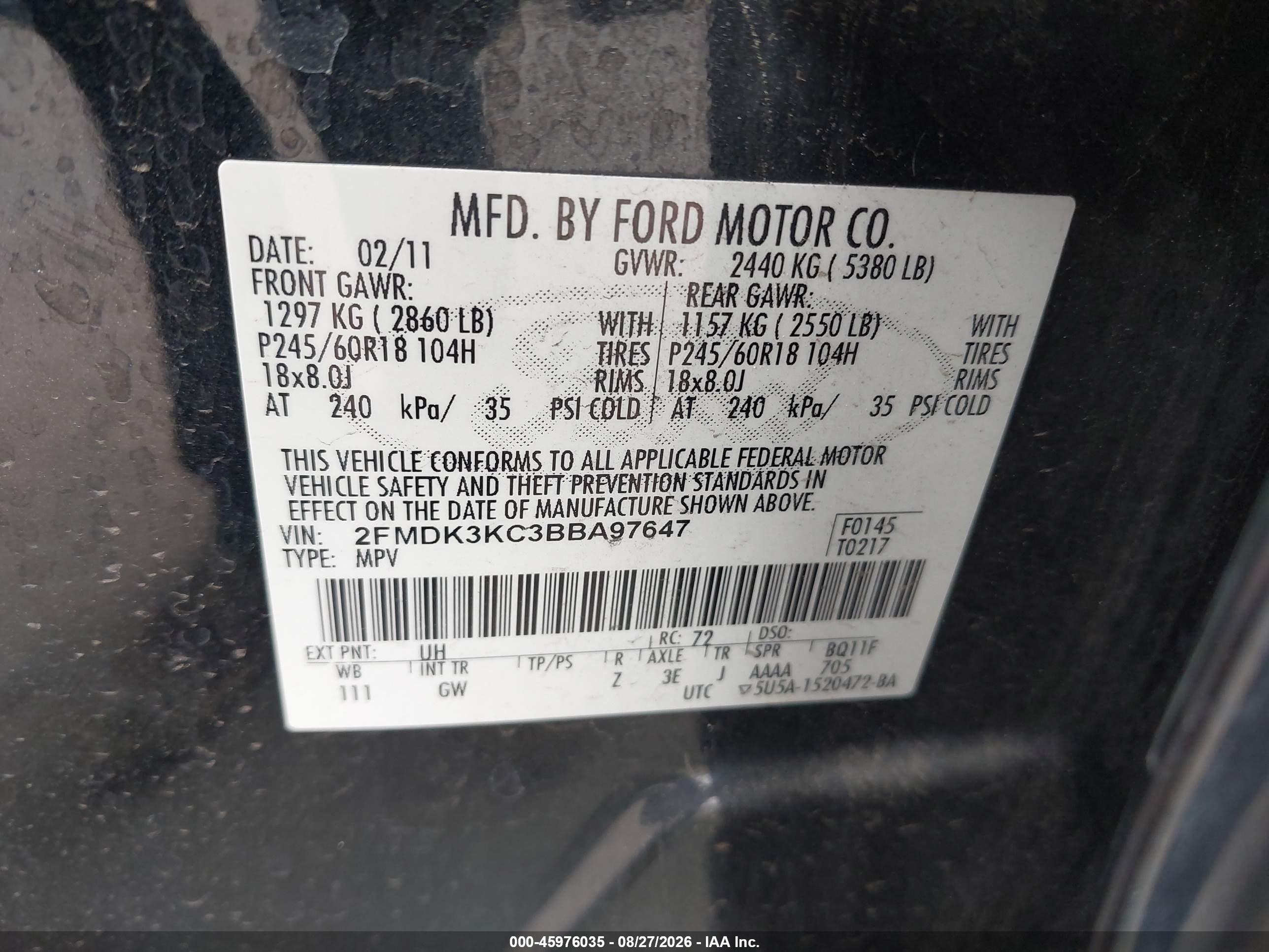 2011 Ford Edge Limited Black vin: 2FMDK3KC3BBA97647