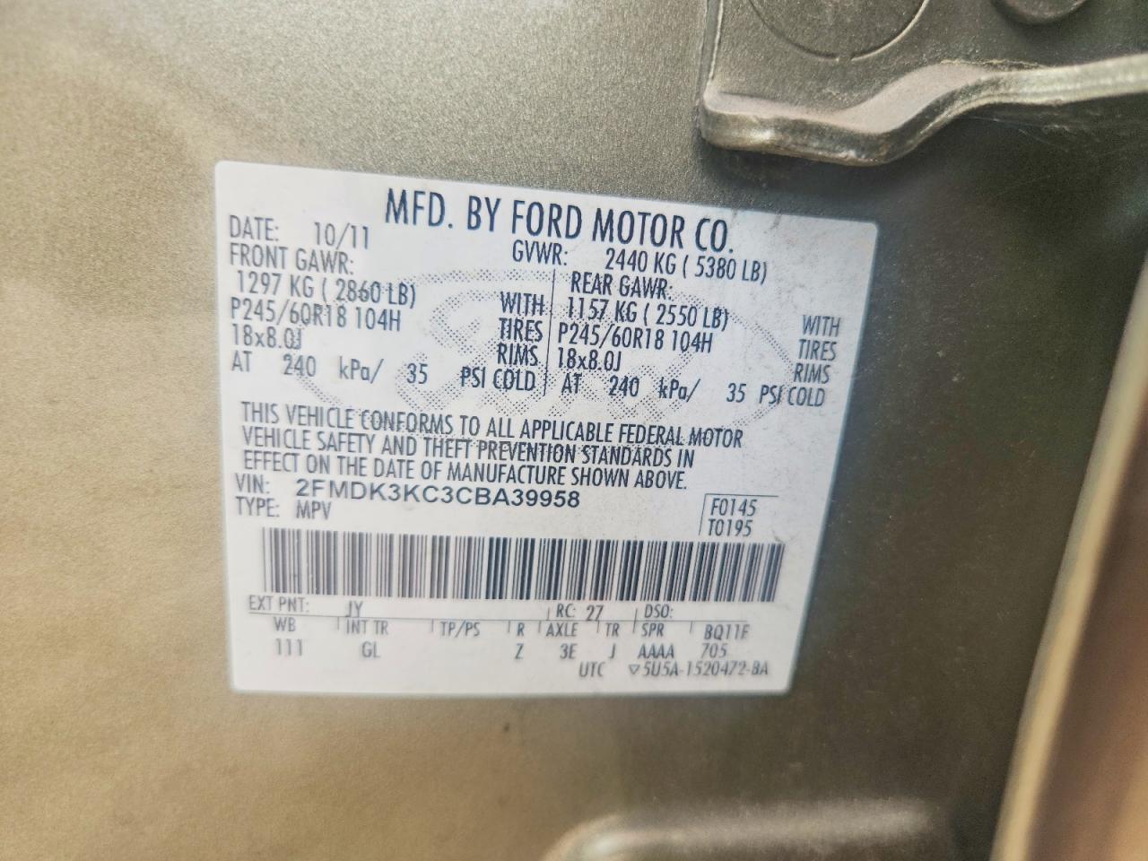 2012 Ford Edge Limited Green vin: 2FMDK3KC3CBA39958