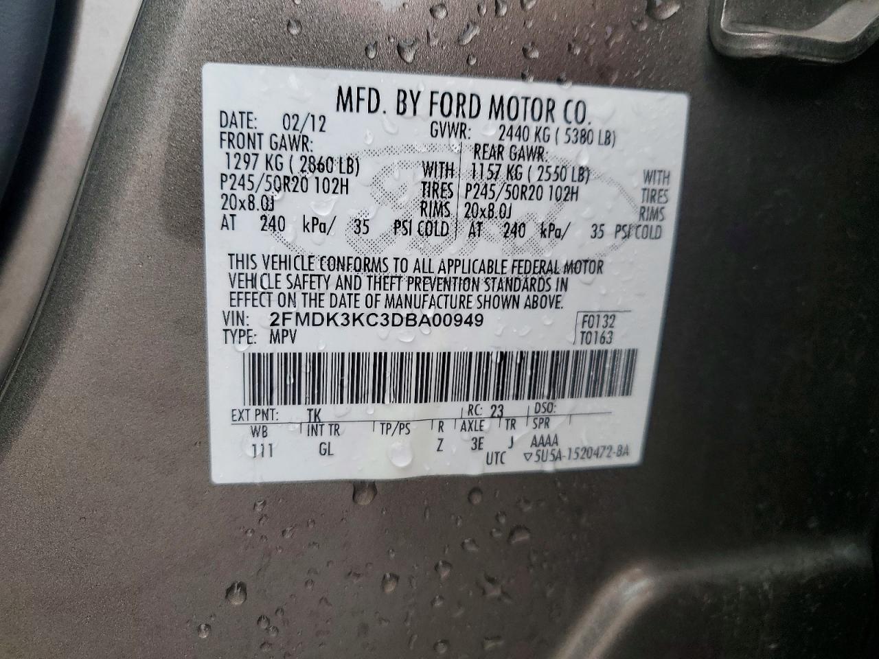 2013 Ford Edge Limited Gray vin: 2FMDK3KC3DBA00949