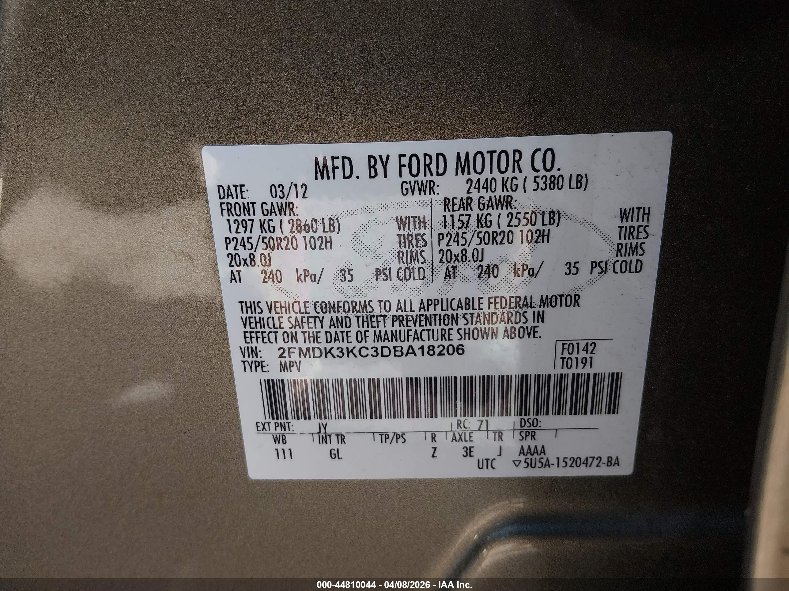 2013 Ford Edge Limited Green vin: 2FMDK3KC3DBA18206