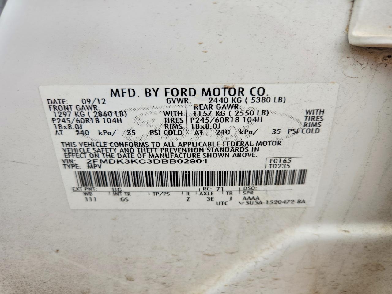 2013 Ford Edge Limited White vin: 2FMDK3KC3DBB02901
