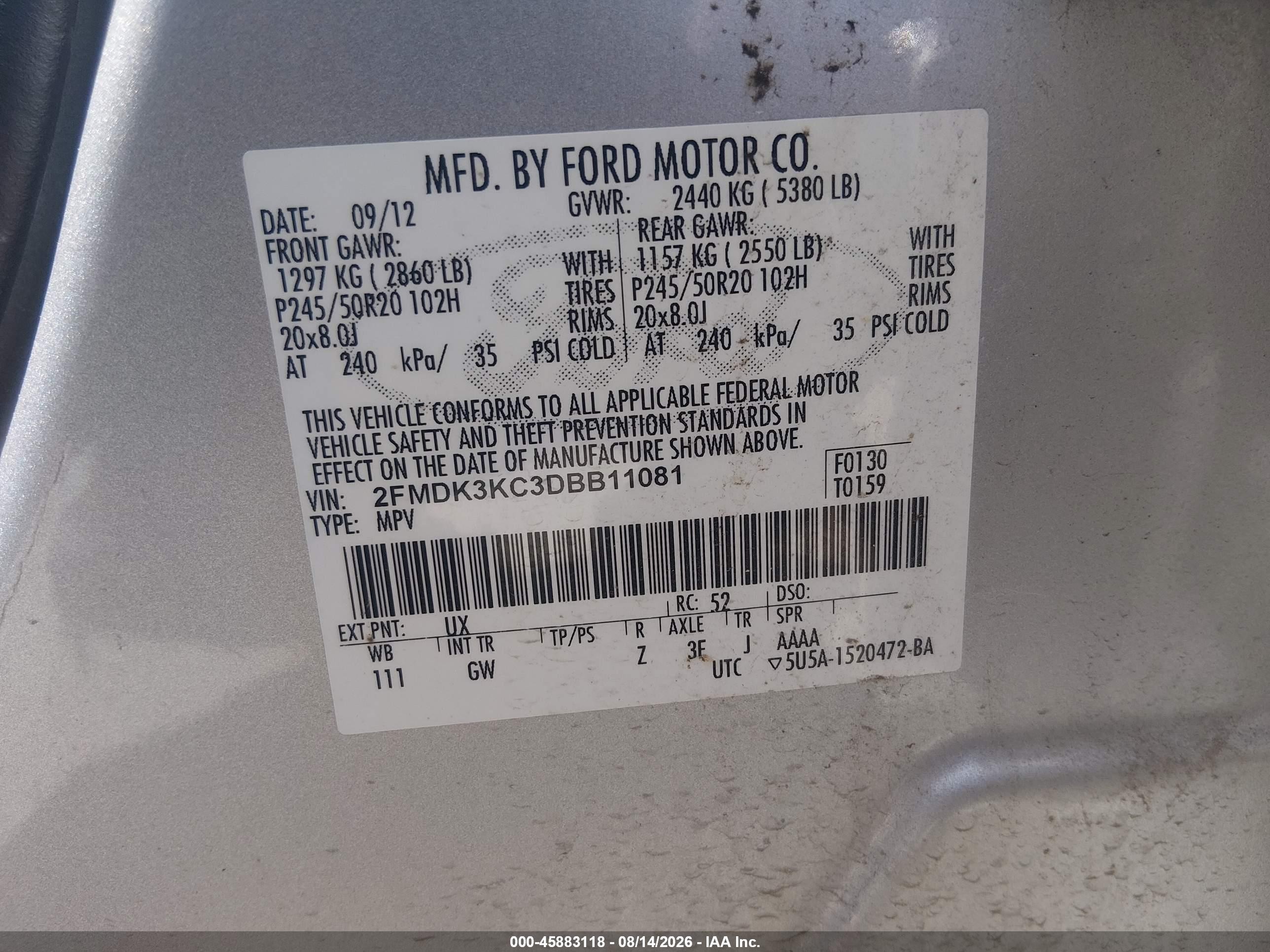 2013 Ford Edge Limited Gray vin: 2FMDK3KC3DBB11081