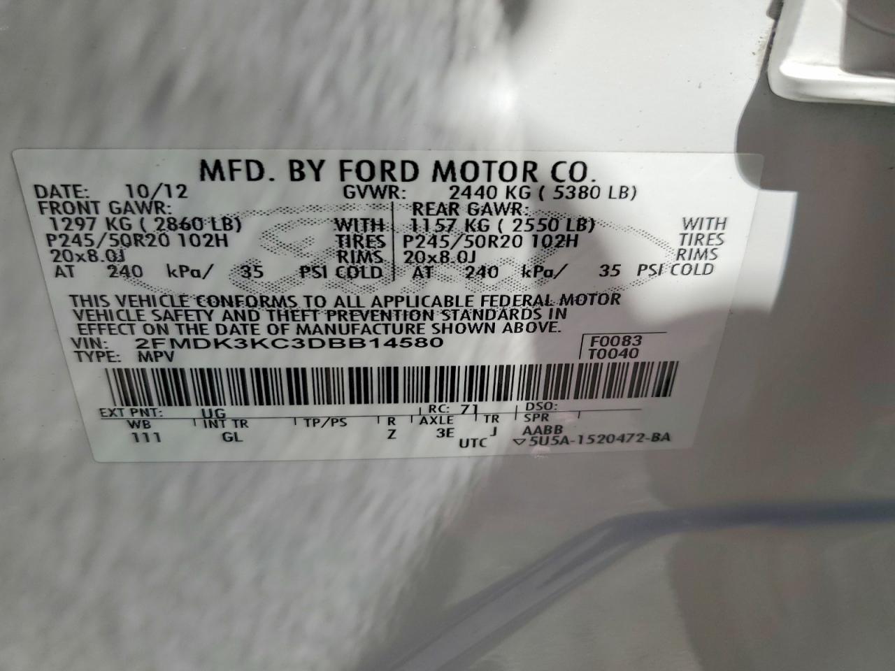 2013 Ford Edge Limited White vin: 2FMDK3KC3DBB14580