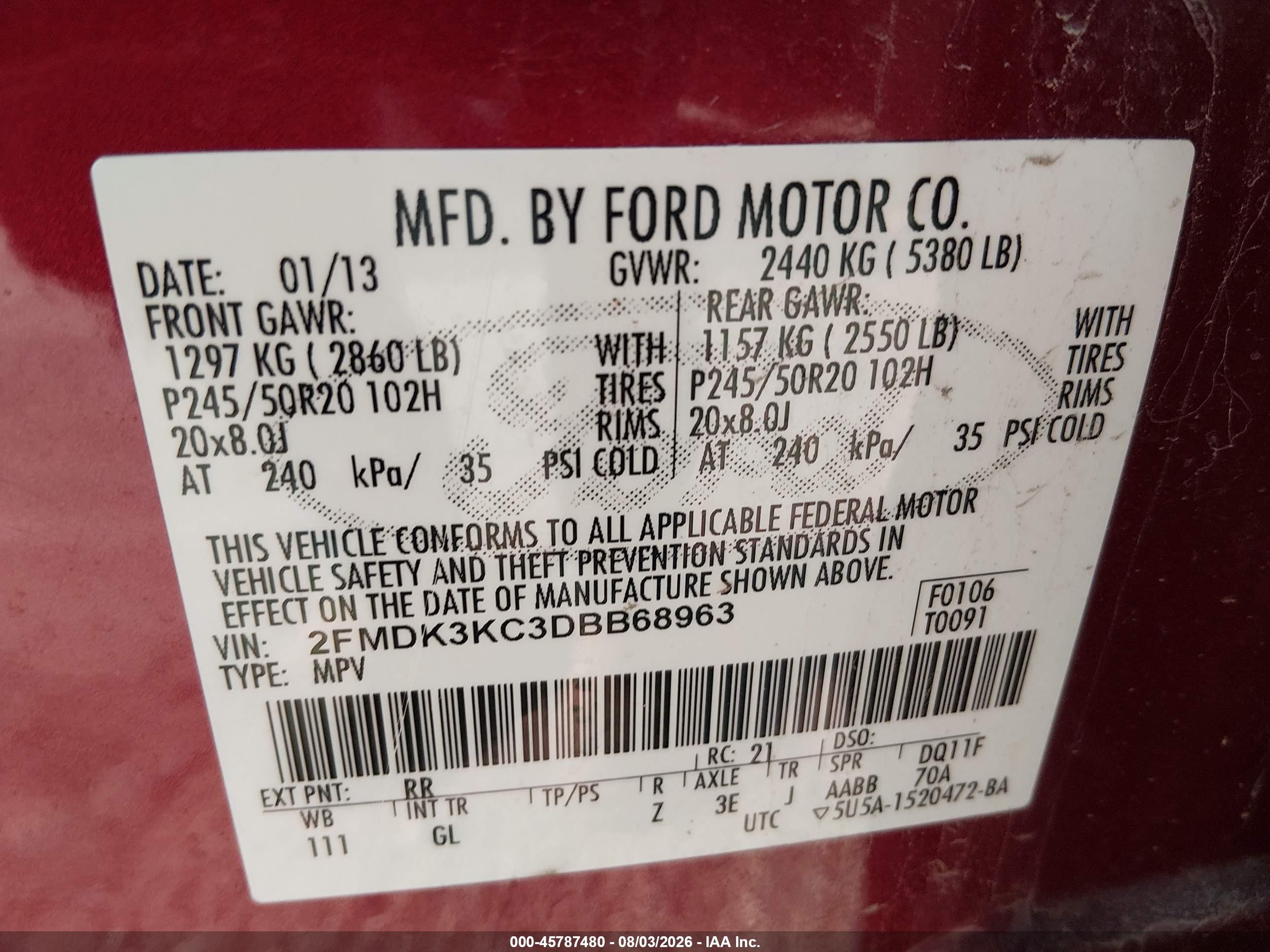 2013 Ford Edge Limited Red vin: 2FMDK3KC3DBB68963