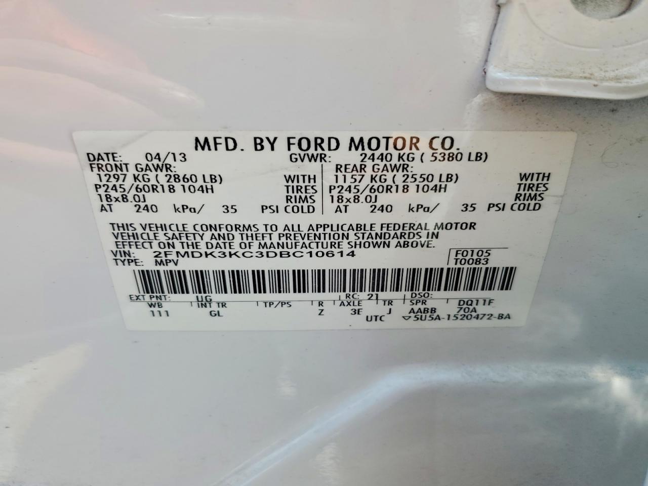2013 Ford Edge Limited White vin: 2FMDK3KC3DBC10614