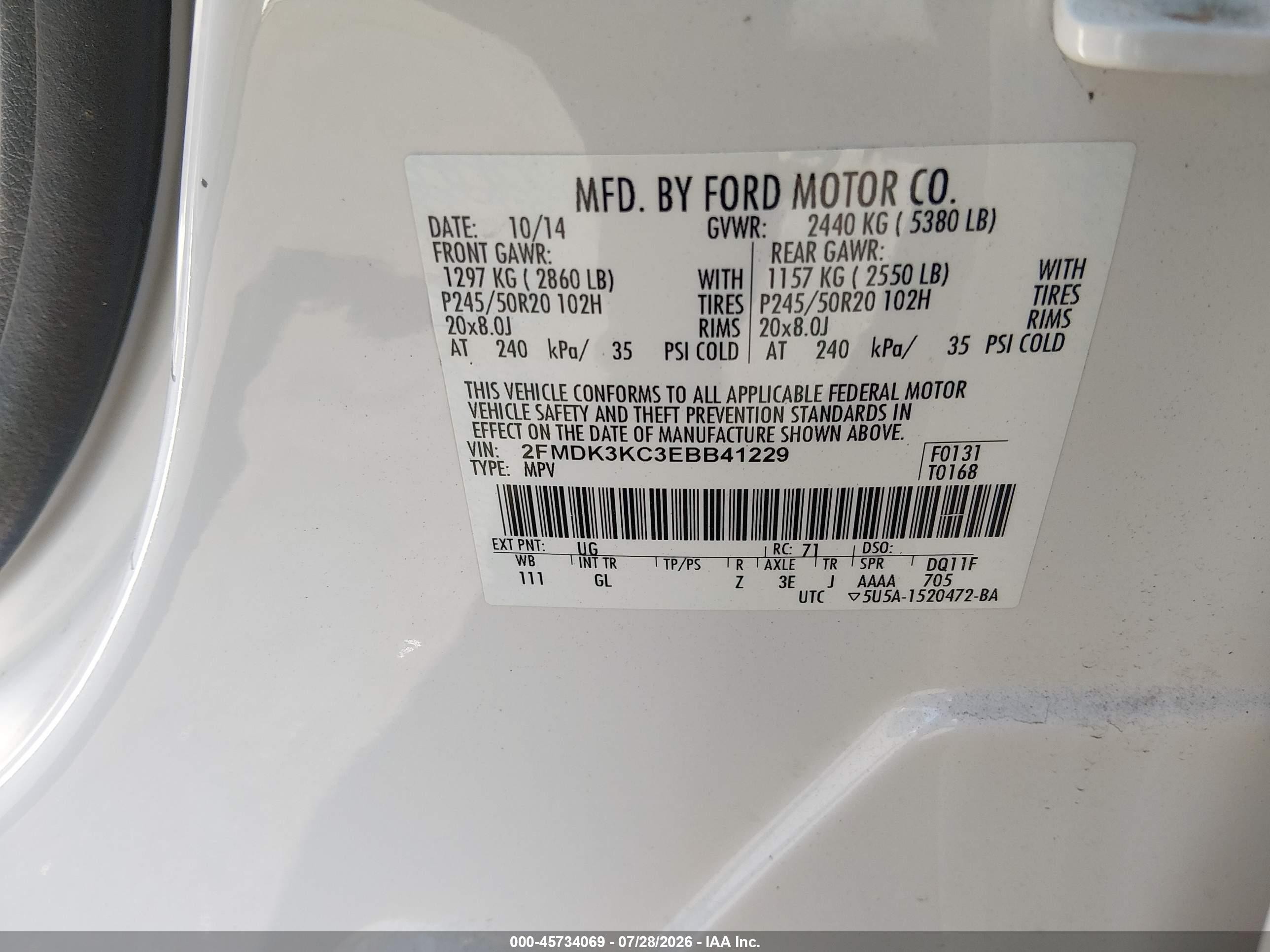2014 Ford Edge Limited White vin: 2FMDK3KC3EBB41229