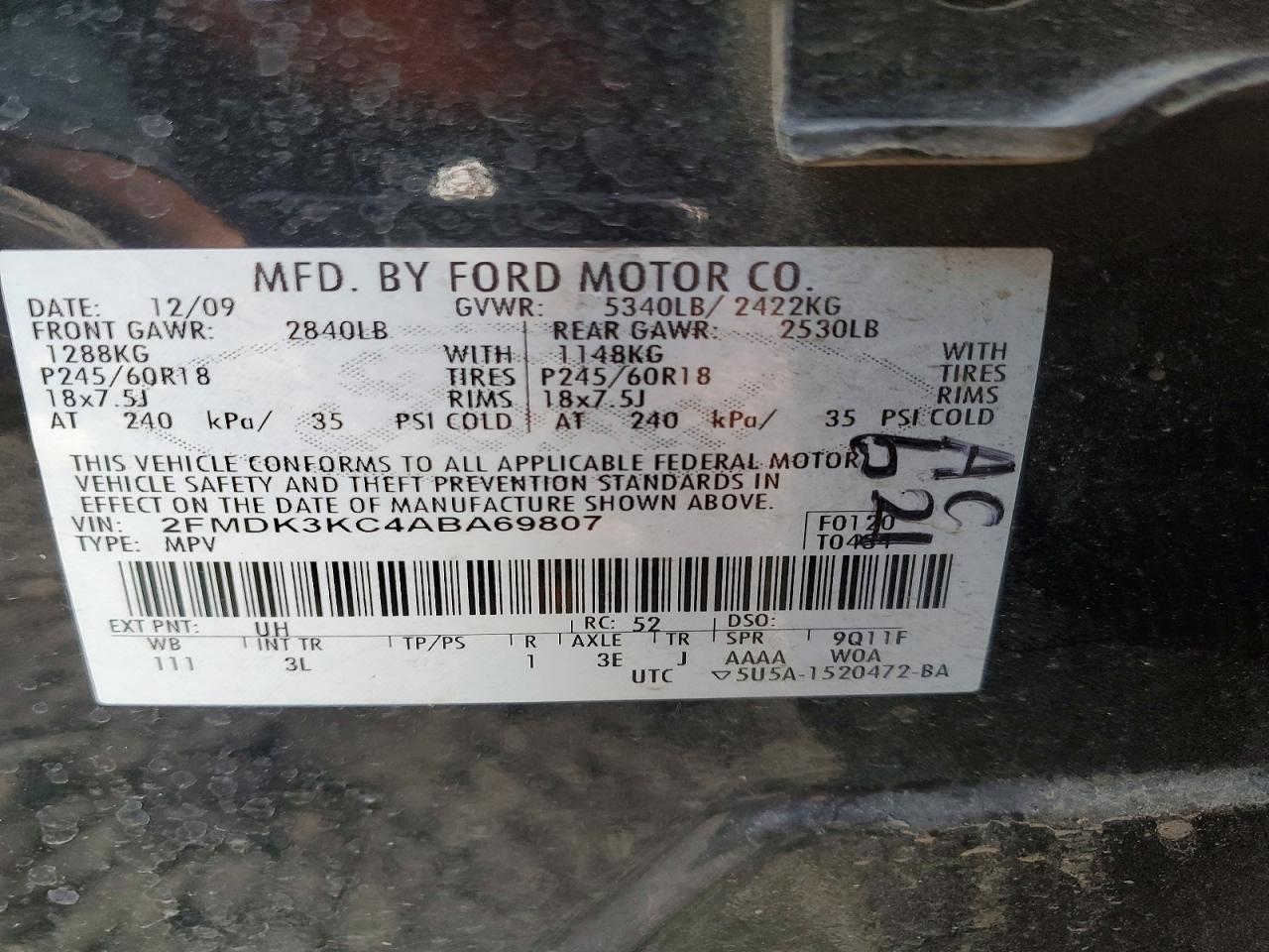 2010 Ford Edge Limited Black vin: 2FMDK3KC4ABA69807