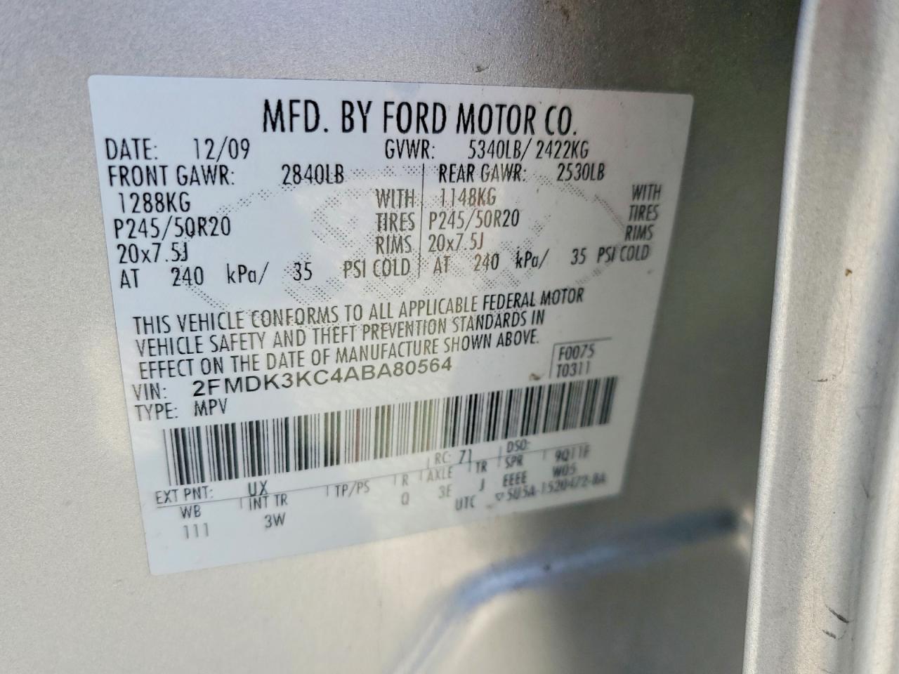 2010 Ford Edge Limited Серебряный vin: 2FMDK3KC4ABA80564