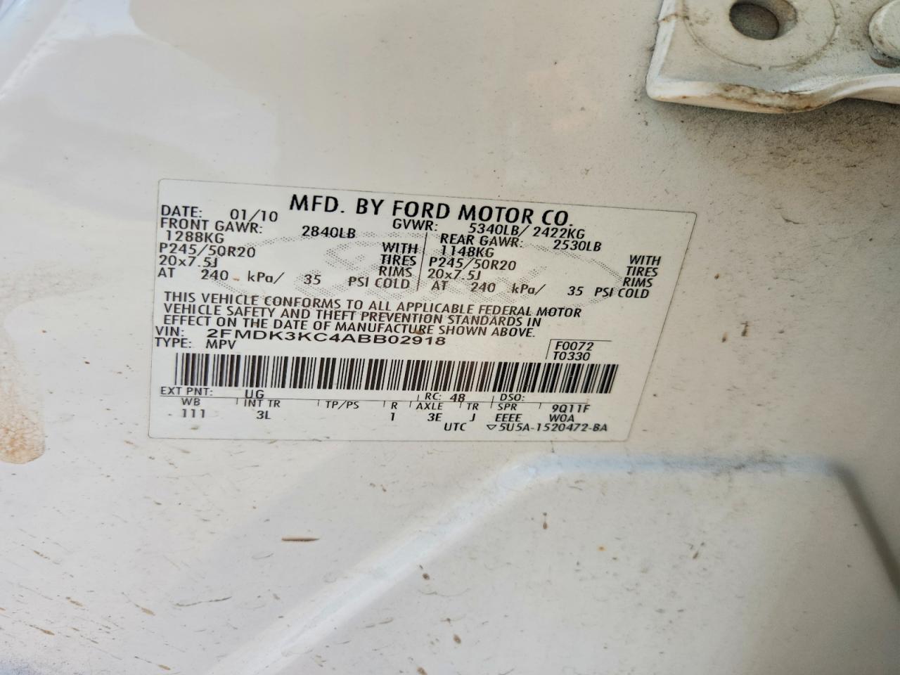 2010 Ford Edge Limited White vin: 2FMDK3KC4ABB02918