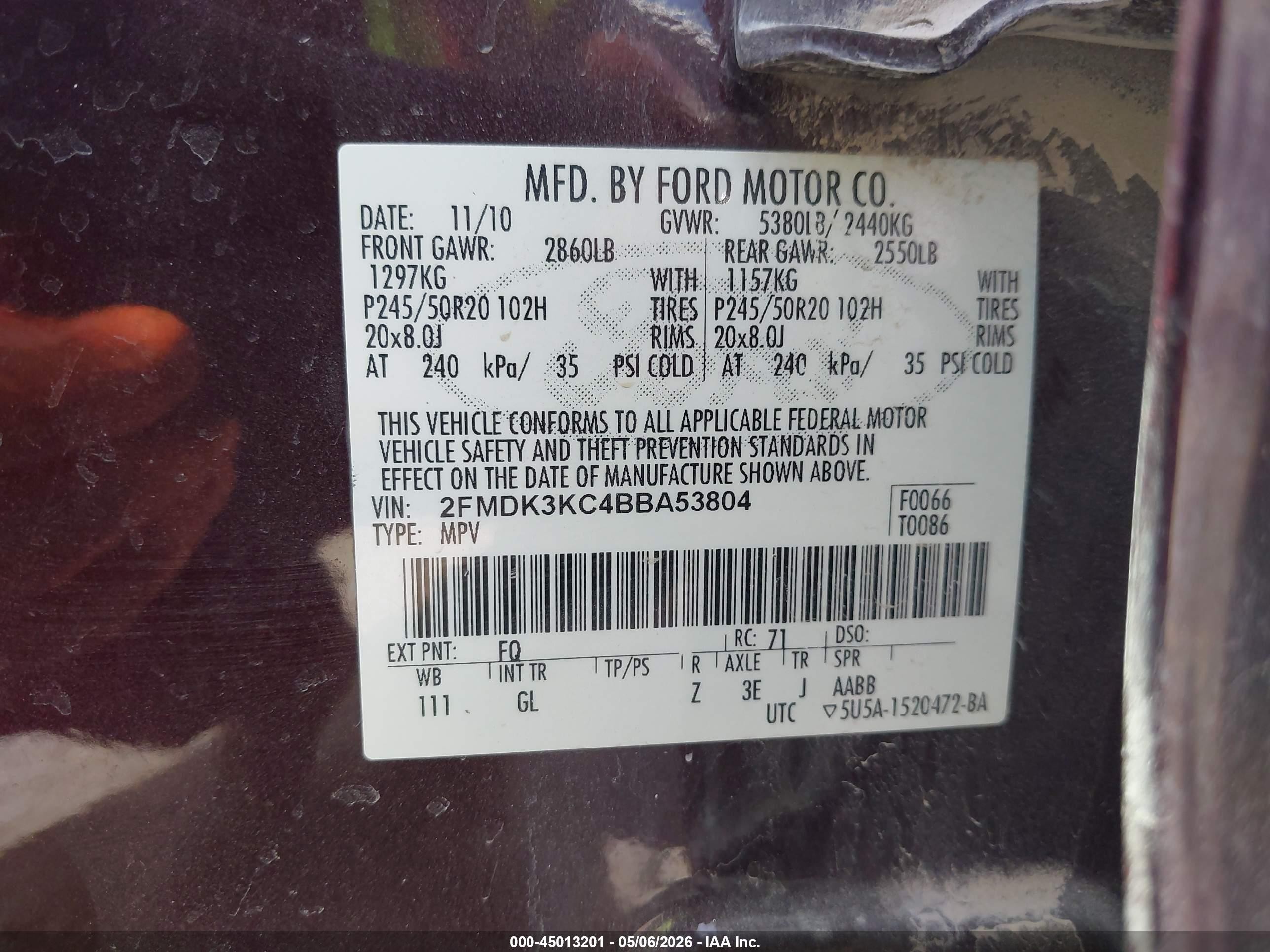 2011 Ford Edge Limited Бордовый vin: 2FMDK3KC4BBA53804