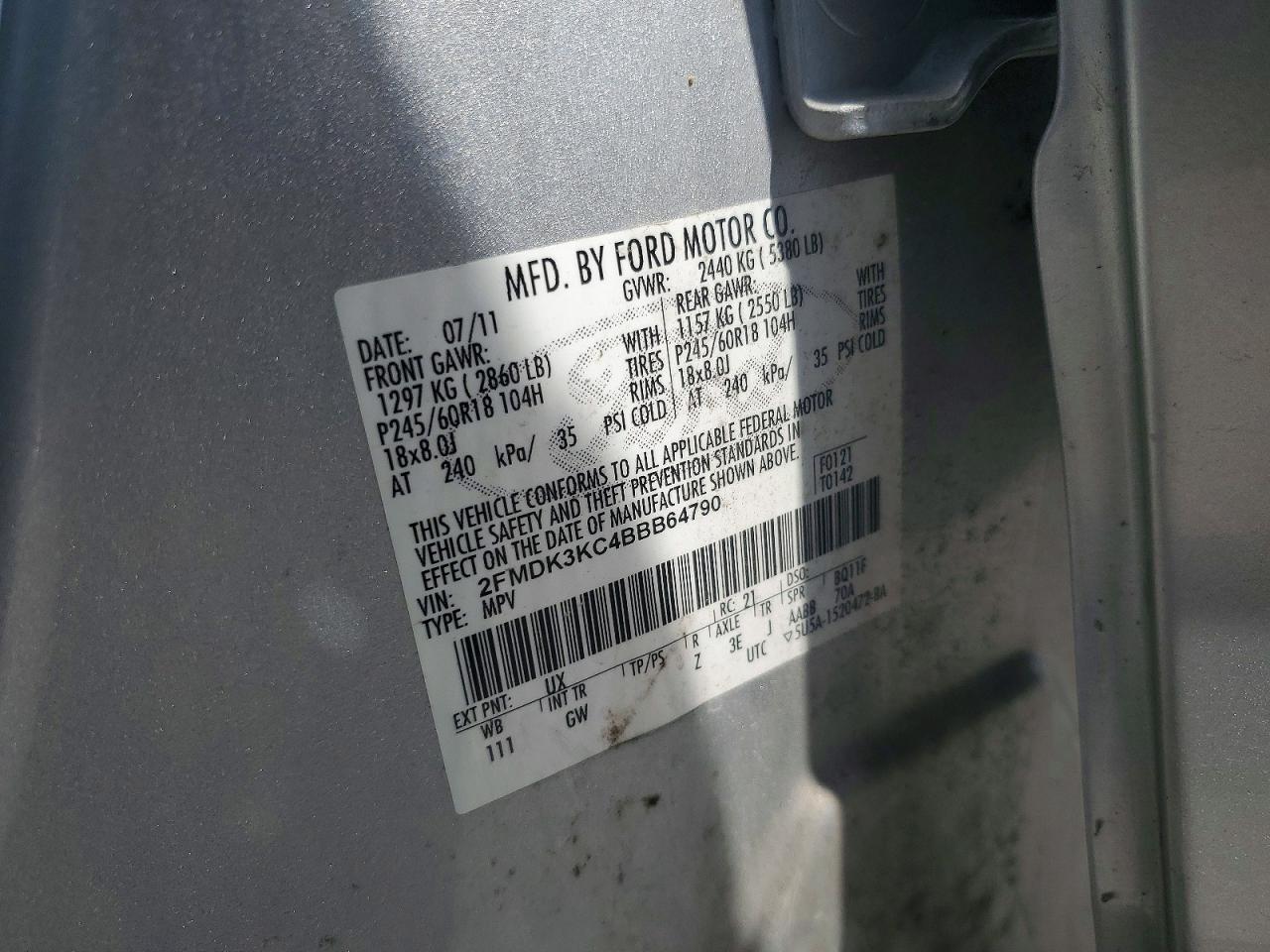 2011 Ford Edge Limited Silver vin: 2FMDK3KC4BBB64790