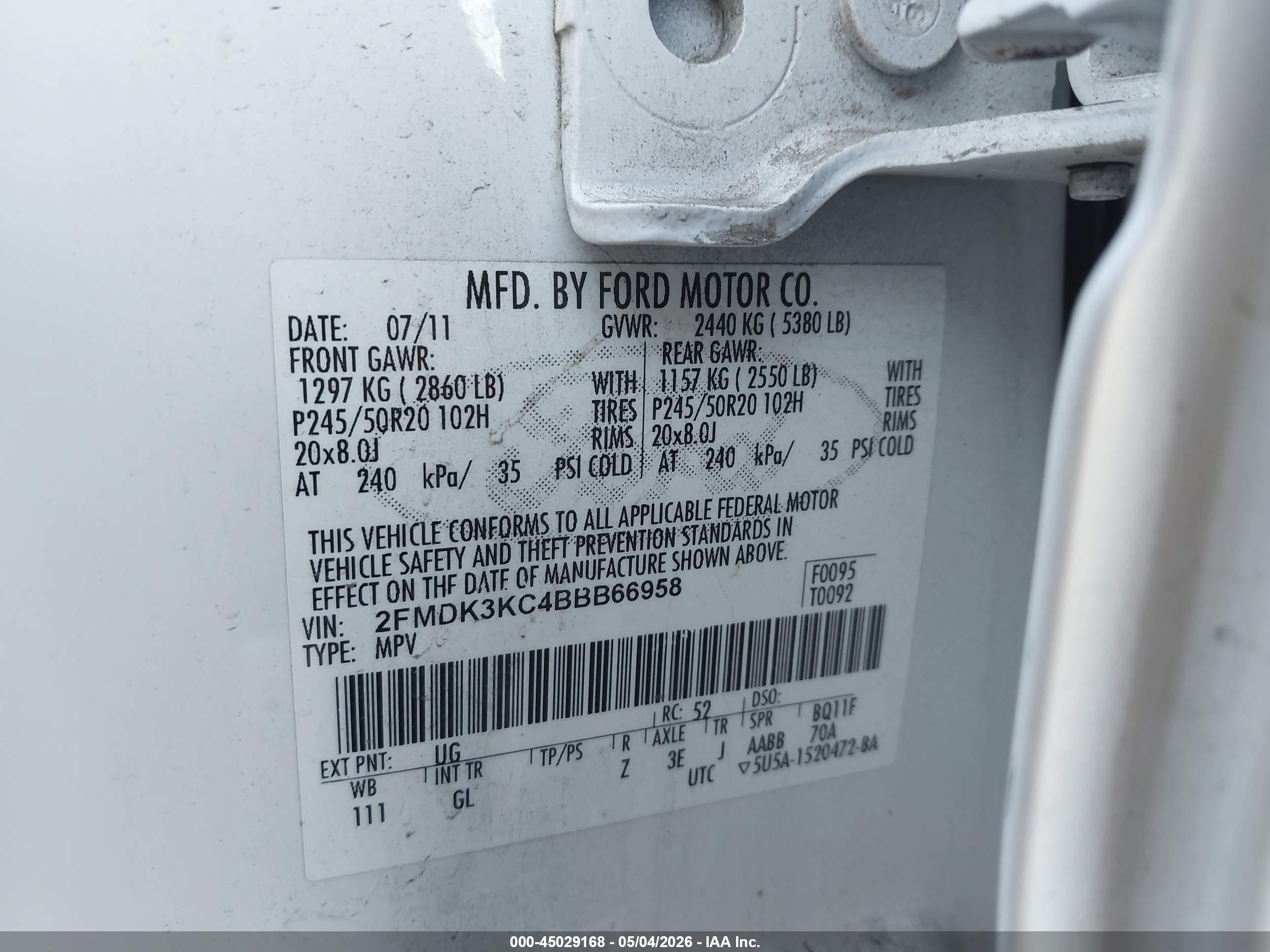 2011 Ford Edge Limited White vin: 2FMDK3KC4BBB66958