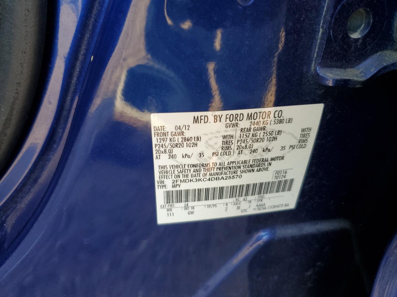 2013 Ford Edge Limited Blue vin: 2FMDK3KC4DBA25570